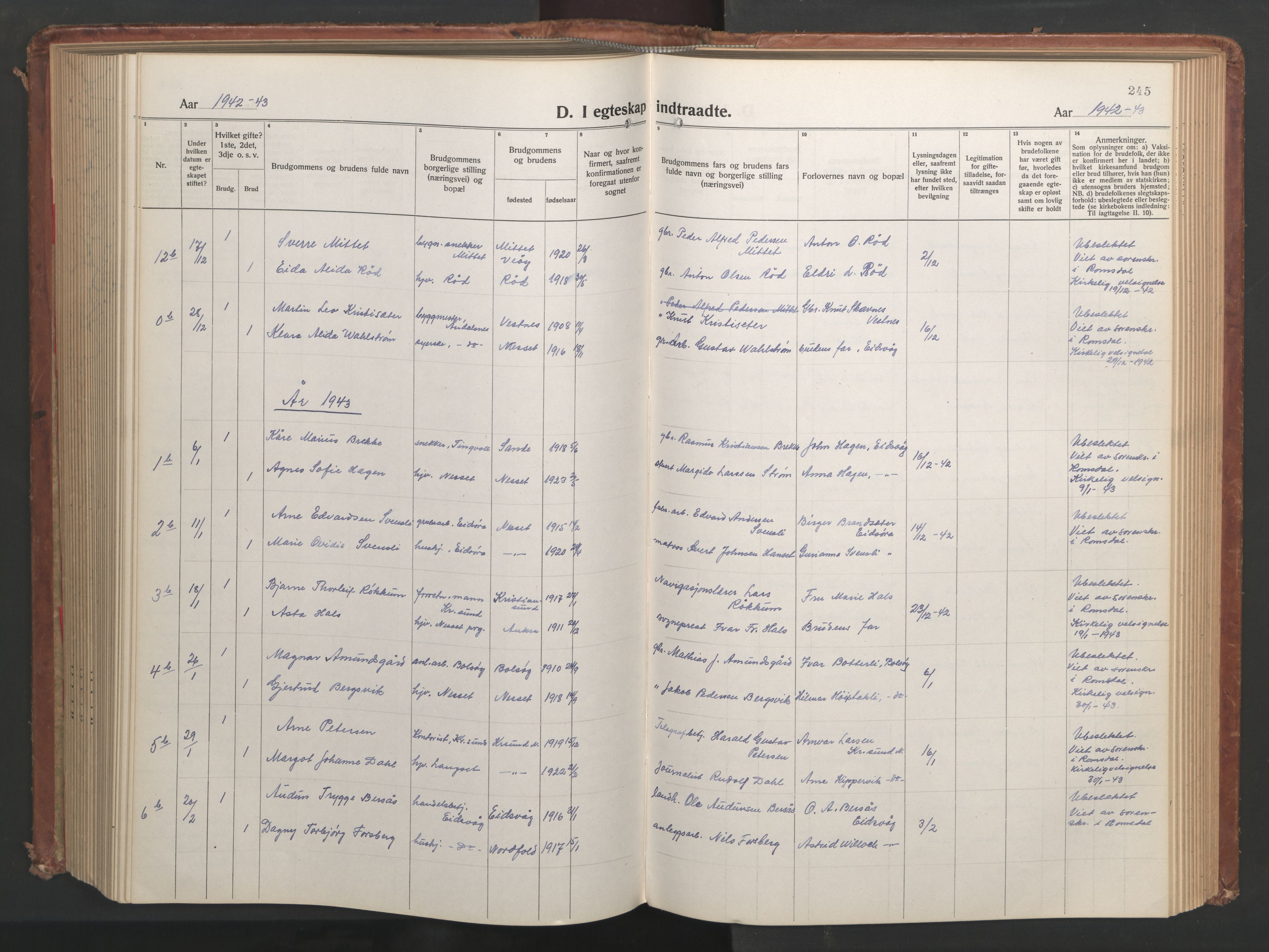 Ministerialprotokoller, klokkerbøker og fødselsregistre - Møre og Romsdal, SAT/A-1454/551/L0633: Parish register (copy) no. 551C05, 1921-1961, p. 245