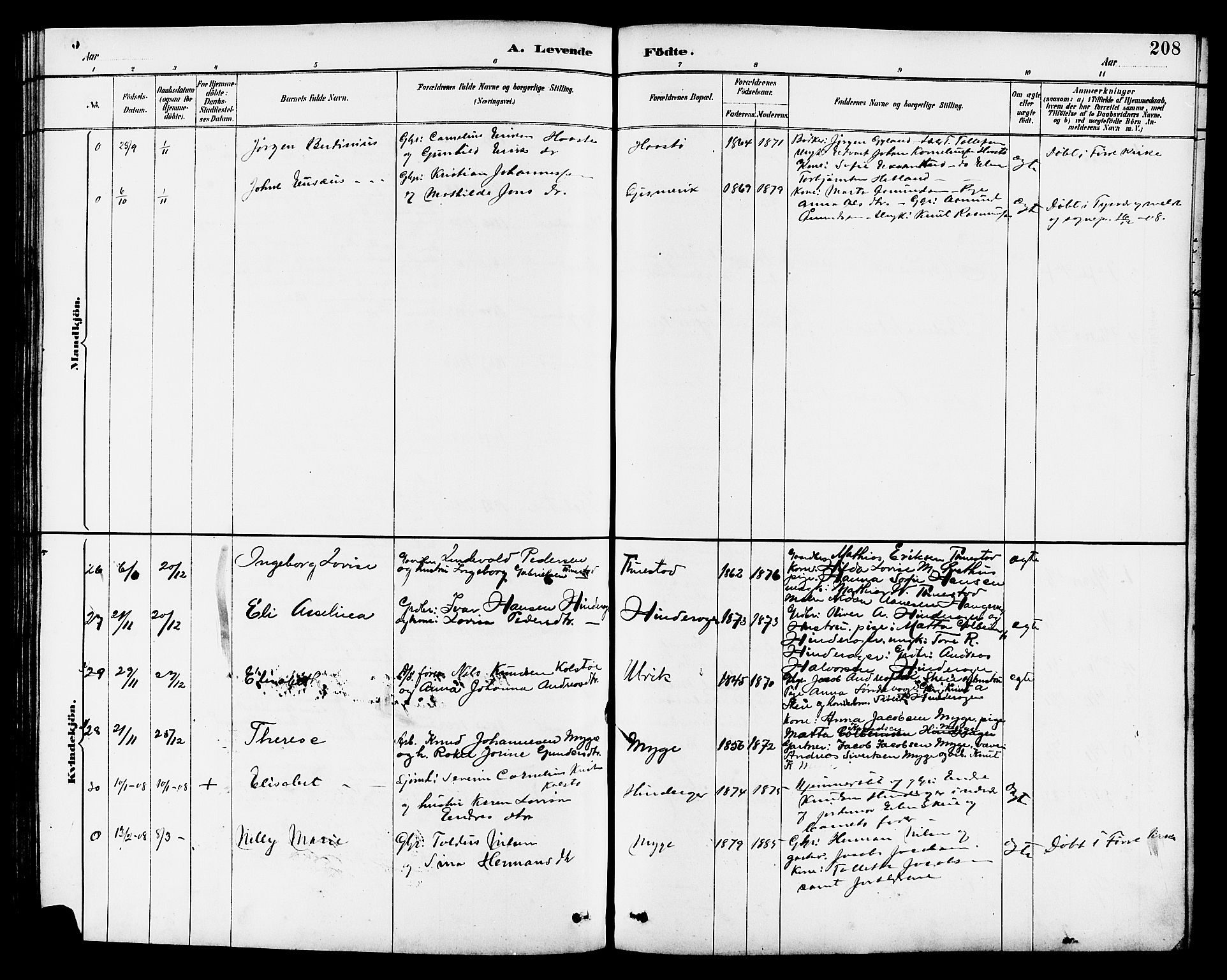 Avaldsnes sokneprestkontor, SAST/A -101851/H/Ha/Hab/L0007: Parish register (copy) no. B 7, 1885-1909, p. 208