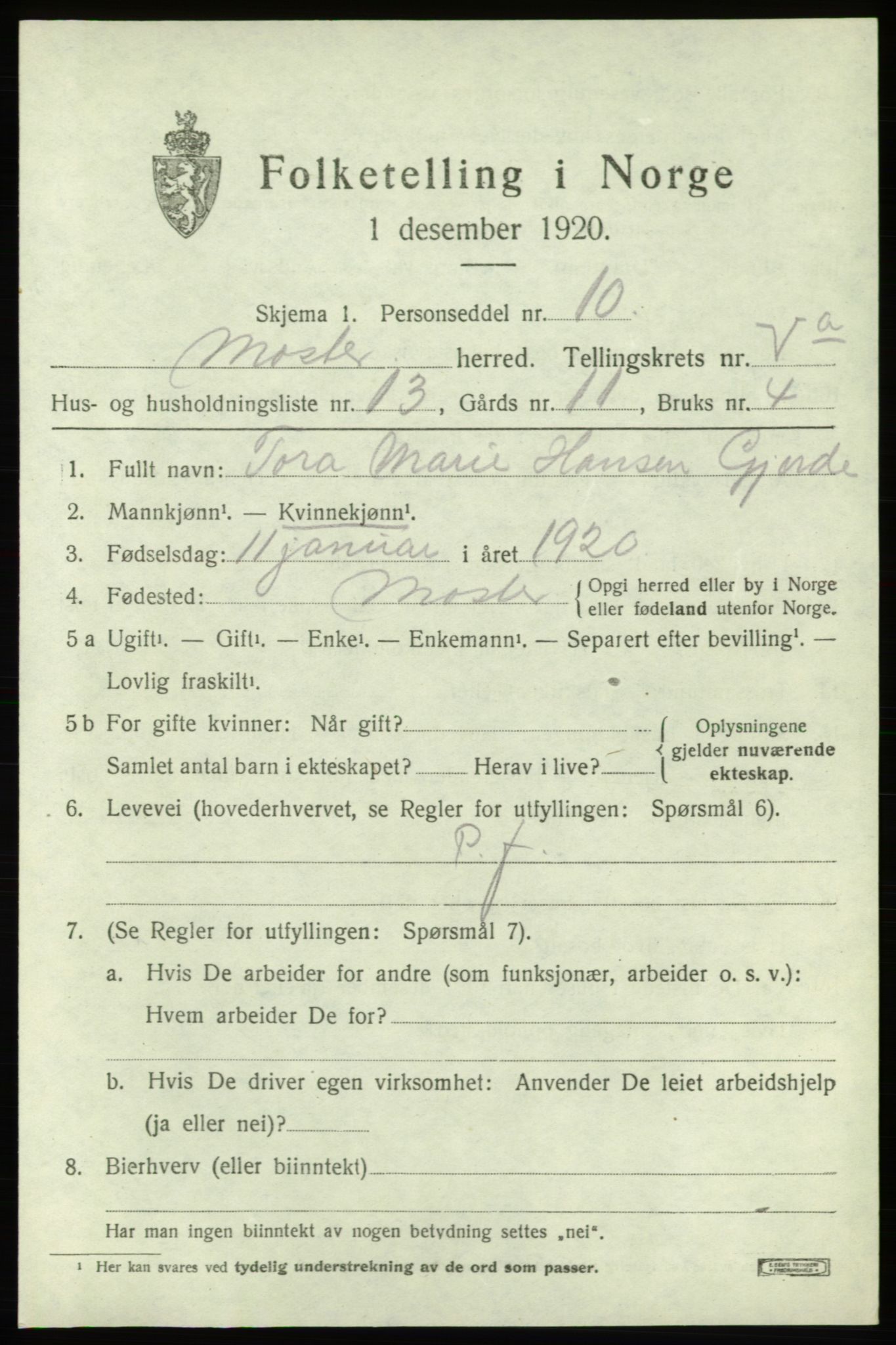 SAB, 1920 census for Moster, 1920, p. 1679