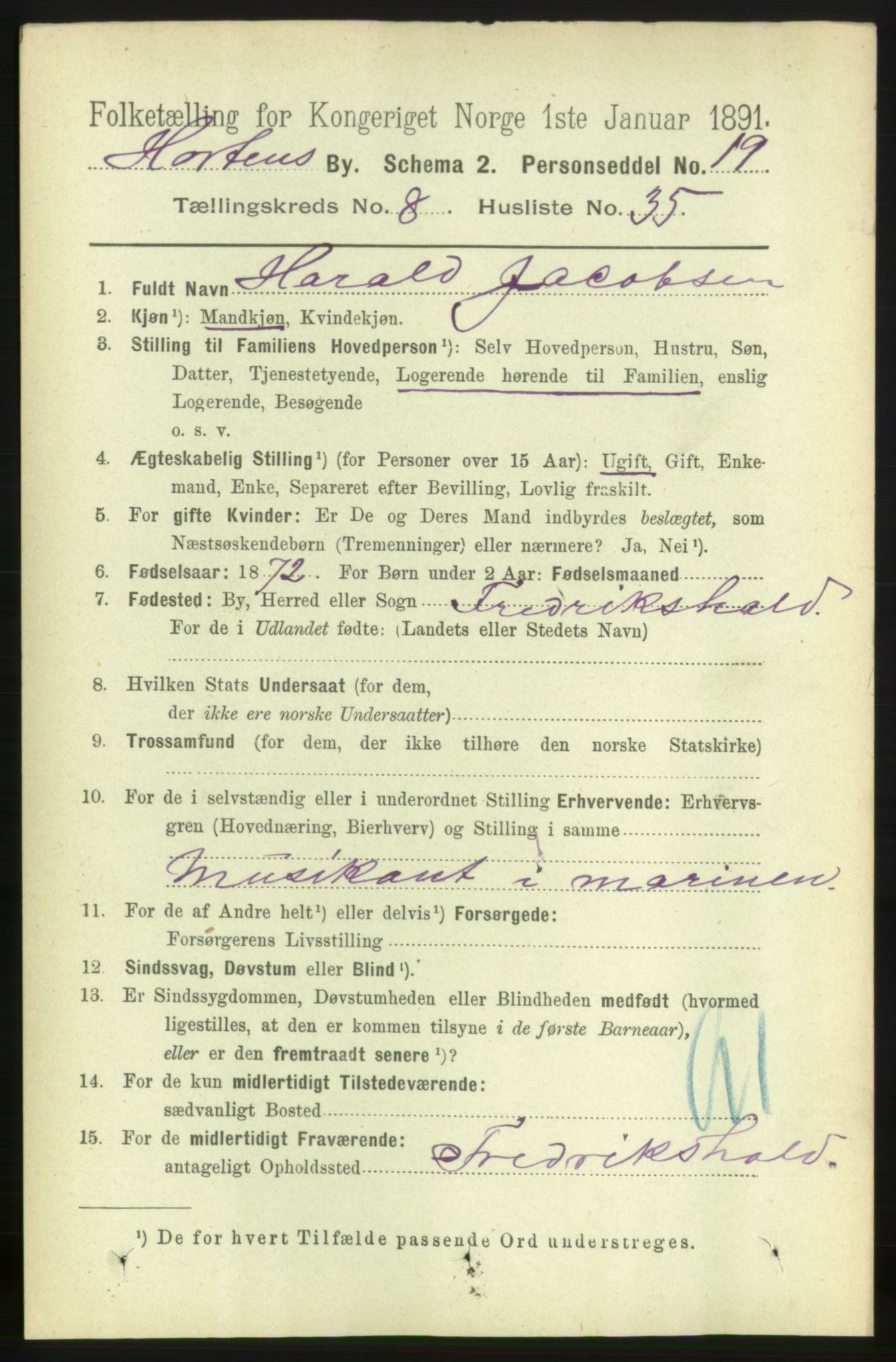 RA, 1891 census for 0703 Horten, 1891, p. 5336