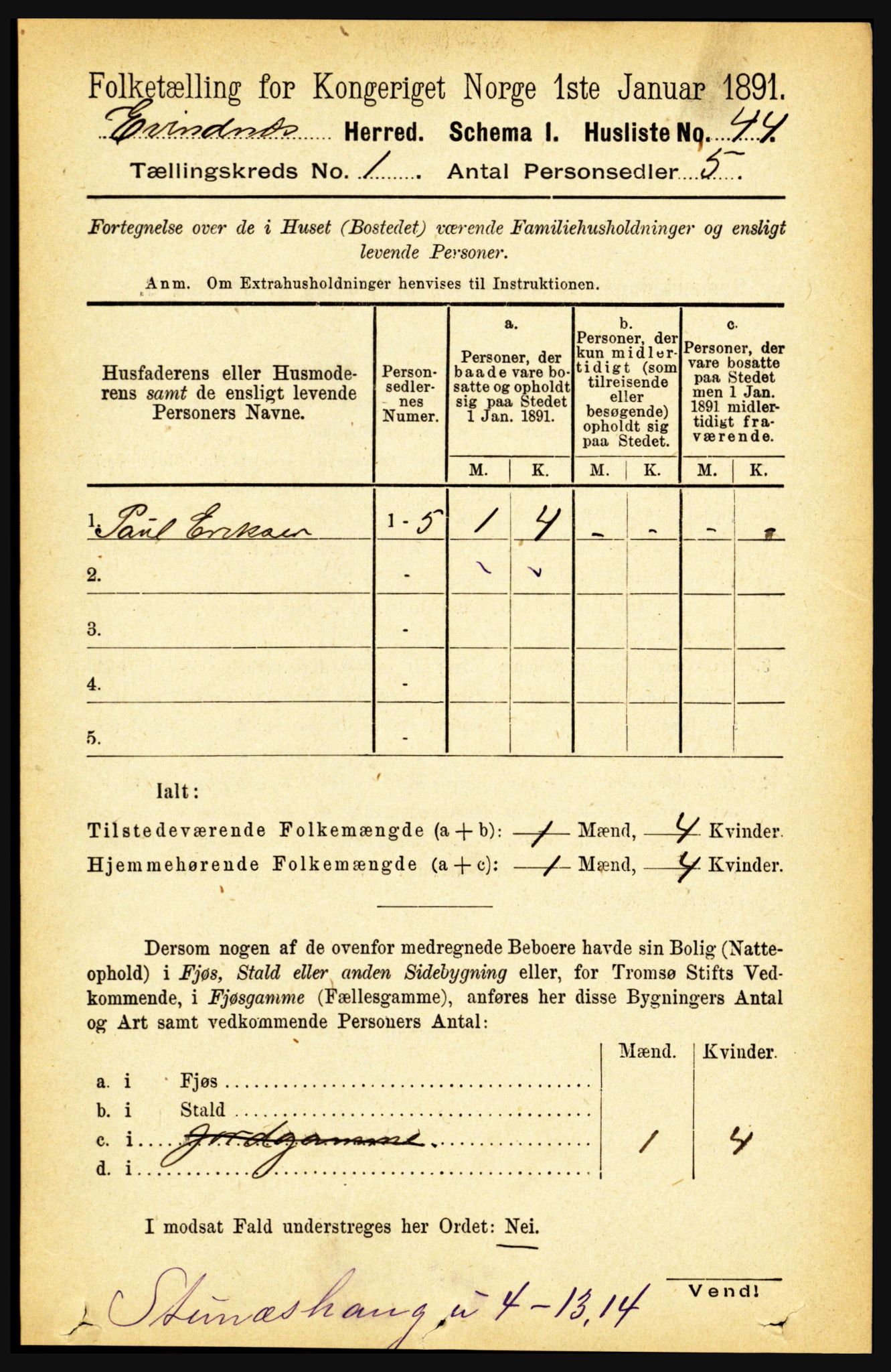 RA, 1891 census for 1853 Evenes, 1891, p. 72