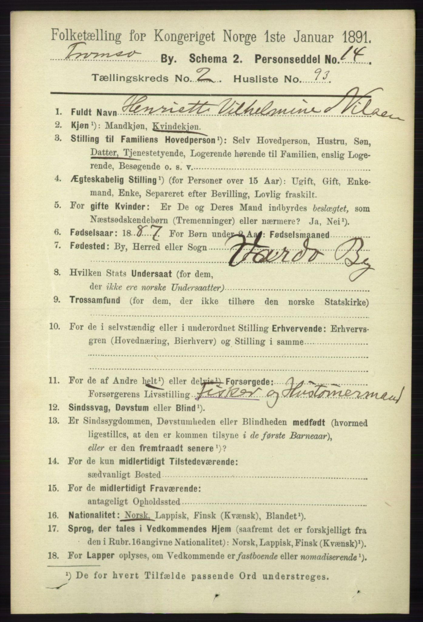 RA, 1891 census for 1902 Tromsø, 1891, p. 2822