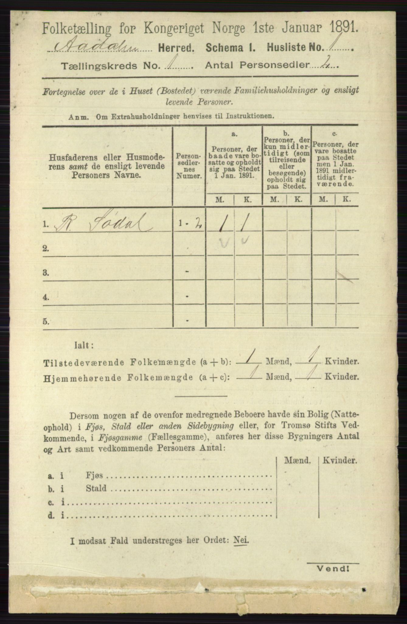 RA, 1891 census for 0614 Ådal, 1891, p. 25