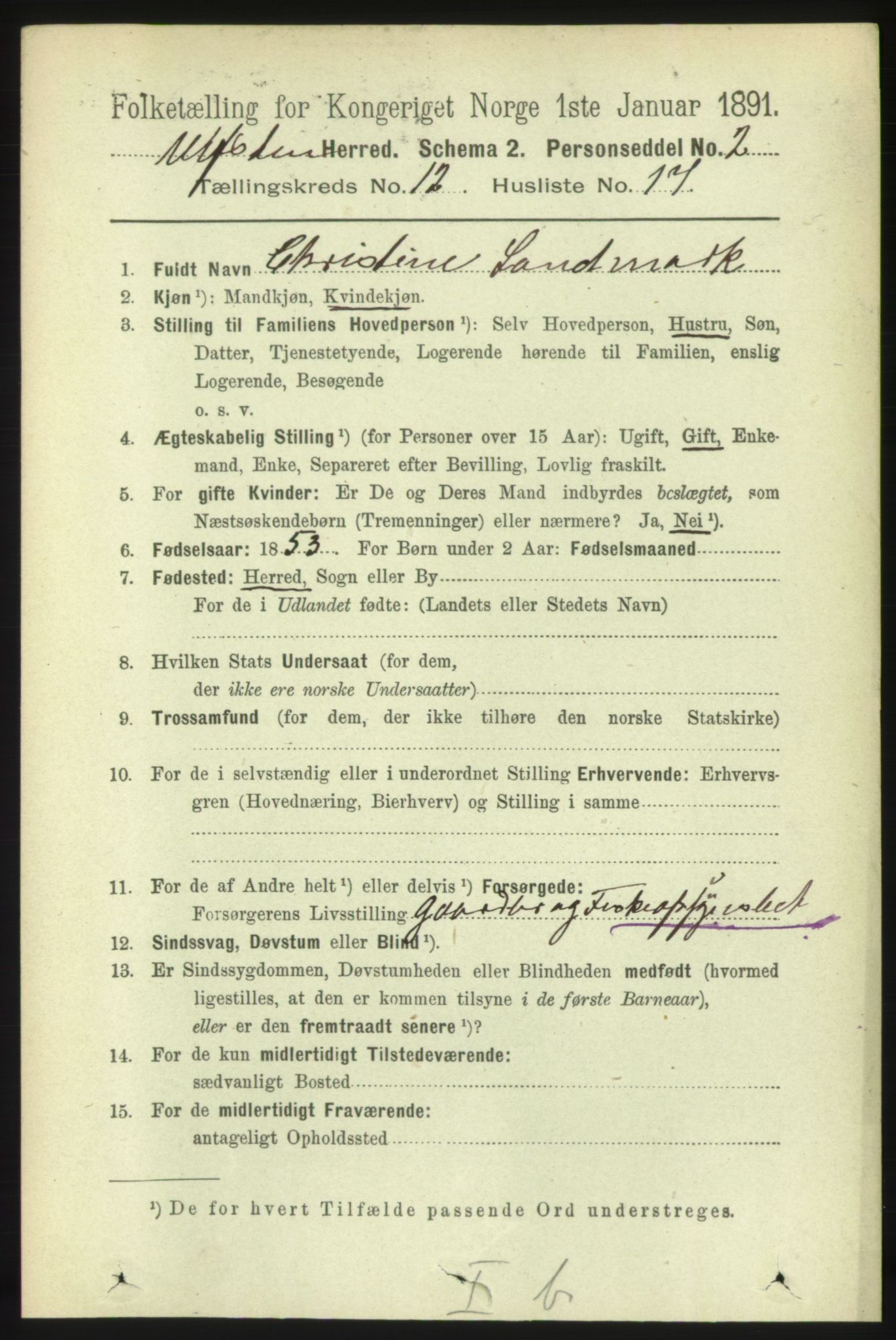 RA, 1891 census for 1516 Ulstein, 1891, p. 3963