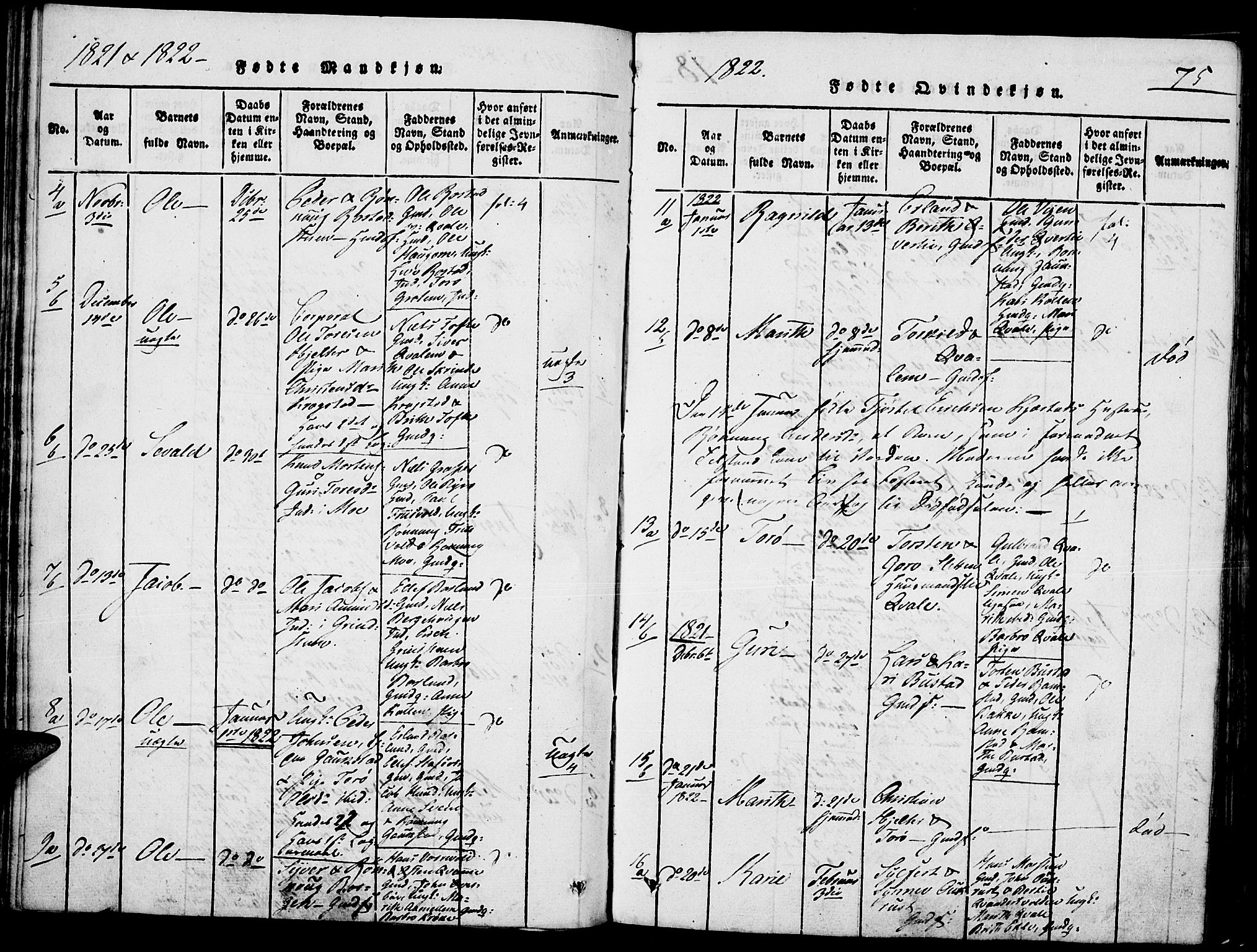 Lom prestekontor, SAH/PREST-070/K/L0004: Parish register (official) no. 4, 1815-1825, p. 75