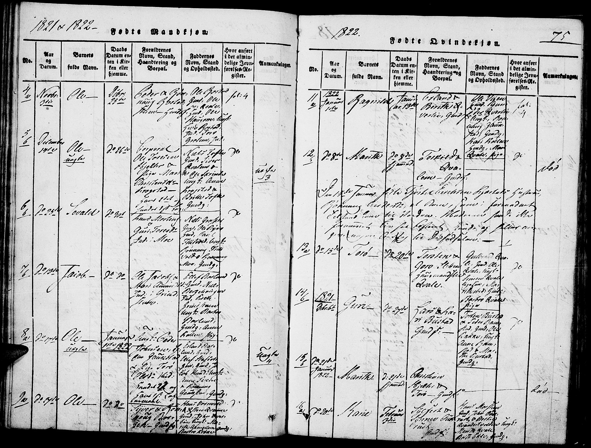 Lom prestekontor, AV/SAH-PREST-070/K/L0004: Parish register (official) no. 4, 1815-1825, p. 75