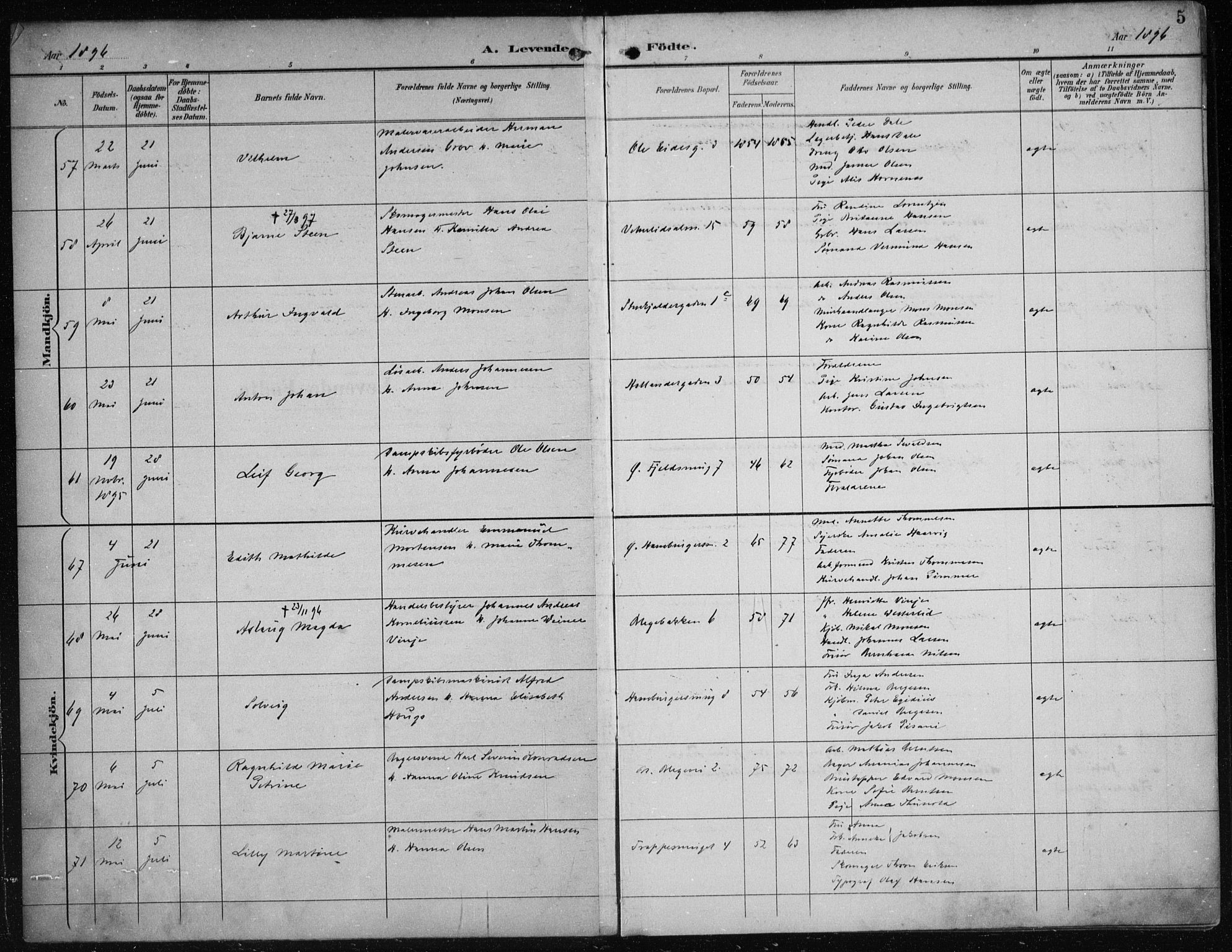 Korskirken sokneprestembete, SAB/A-76101/H/Hab: Parish register (copy) no. B 10, 1896-1905, p. 5
