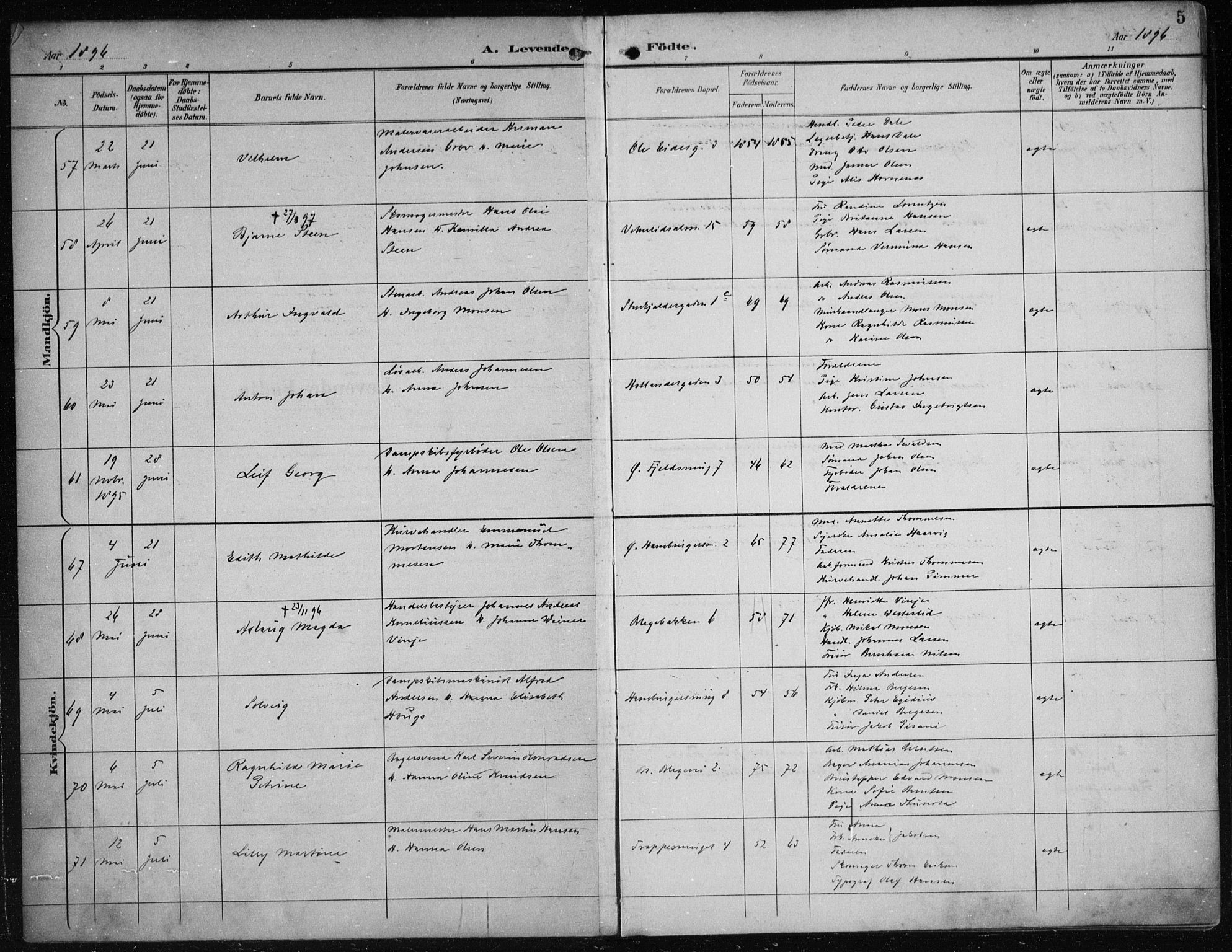 Korskirken sokneprestembete, AV/SAB-A-76101/H/Hab: Parish register (copy) no. B 10, 1896-1905, p. 5