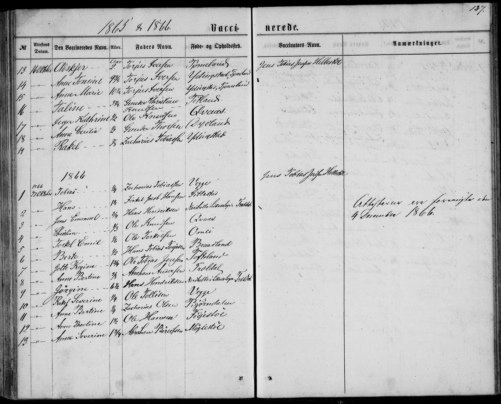 Lyngdal sokneprestkontor, AV/SAK-1111-0029/F/Fa/Fab/L0002: Parish register (official) no. A 2, 1861-1878, p. 127