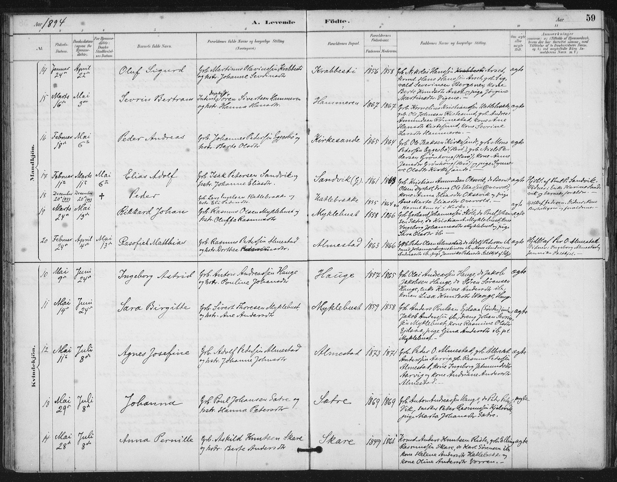 Ministerialprotokoller, klokkerbøker og fødselsregistre - Møre og Romsdal, AV/SAT-A-1454/503/L0037: Parish register (official) no. 503A05, 1884-1900, p. 59