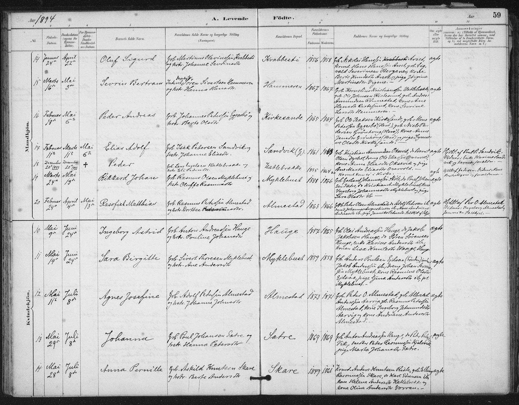 Ministerialprotokoller, klokkerbøker og fødselsregistre - Møre og Romsdal, SAT/A-1454/503/L0037: Parish register (official) no. 503A05, 1884-1900, p. 59