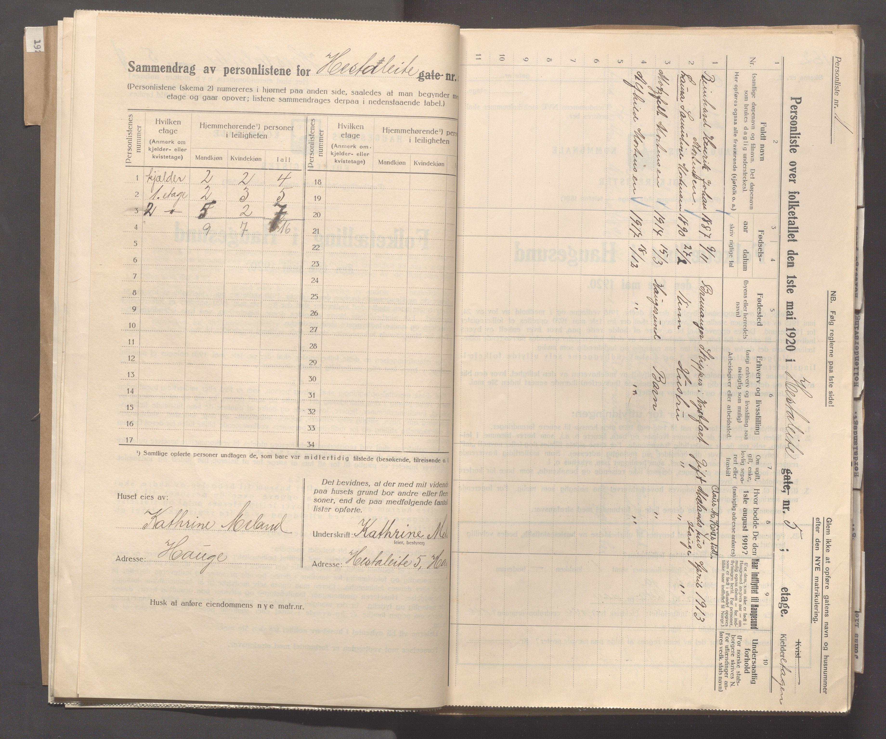 IKAR, Local census 1.5.1920 for Haugesund, 1920, p. 2105