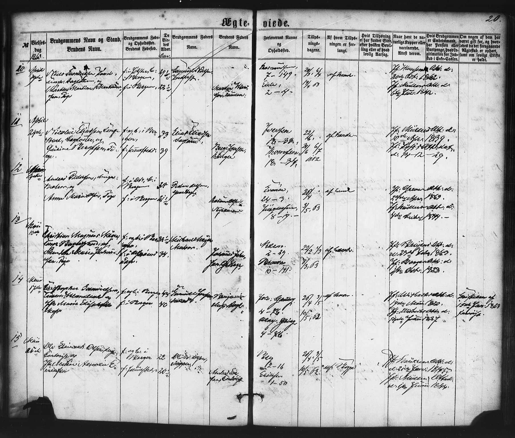 Nykirken Sokneprestembete, SAB/A-77101/H/Haa/L0032: Parish register (official) no. D 2, 1861-1883, p. 20