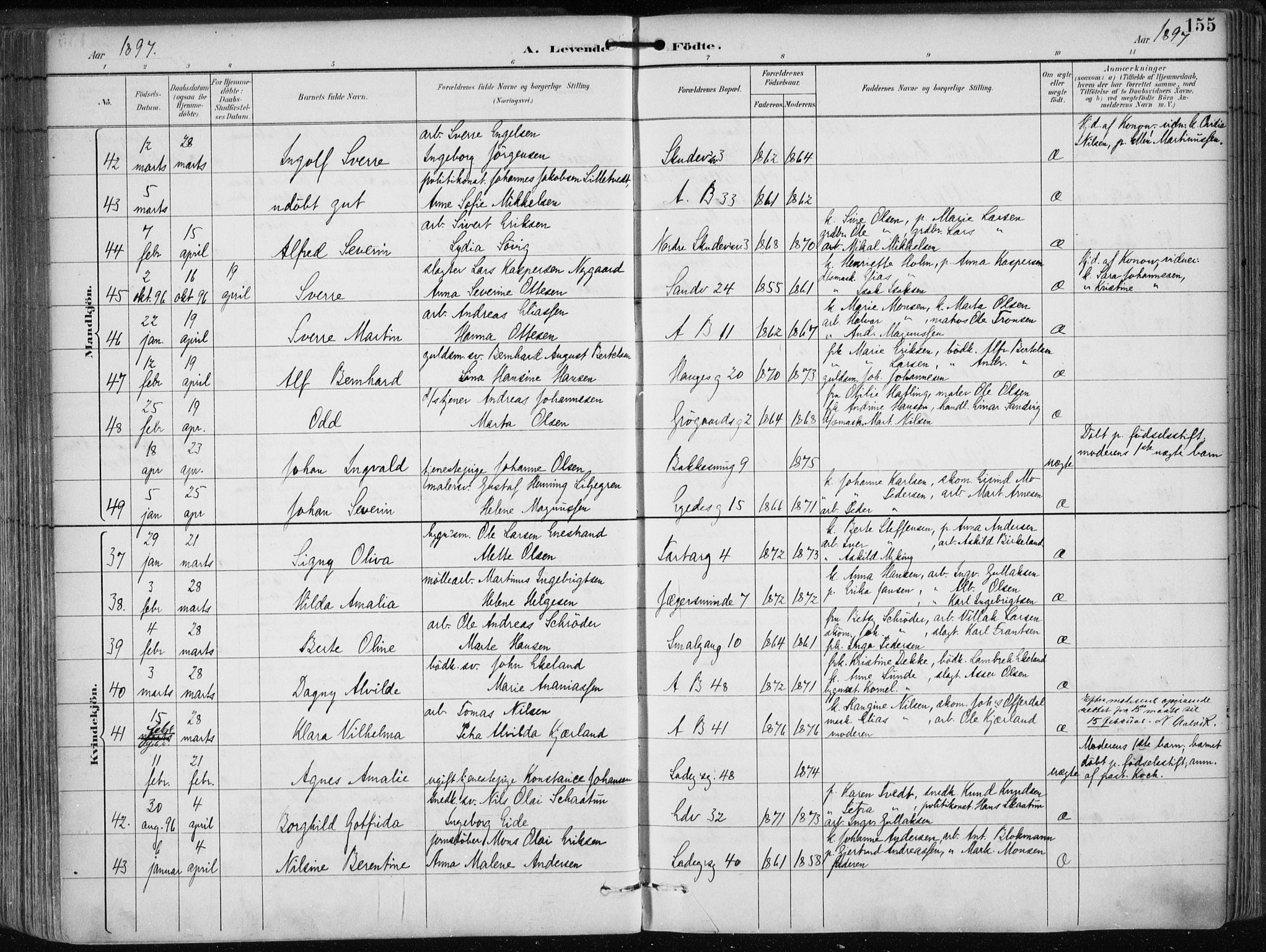 Sandviken Sokneprestembete, AV/SAB-A-77601/H/Ha/L0005: Parish register (official) no. B 2, 1891-1901, p. 155