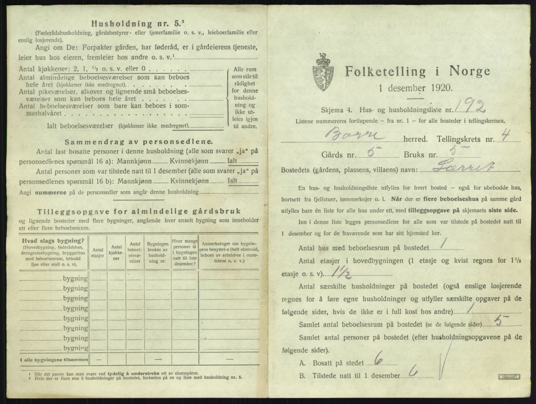 SAKO, 1920 census for Borre, 1920, p. 1374