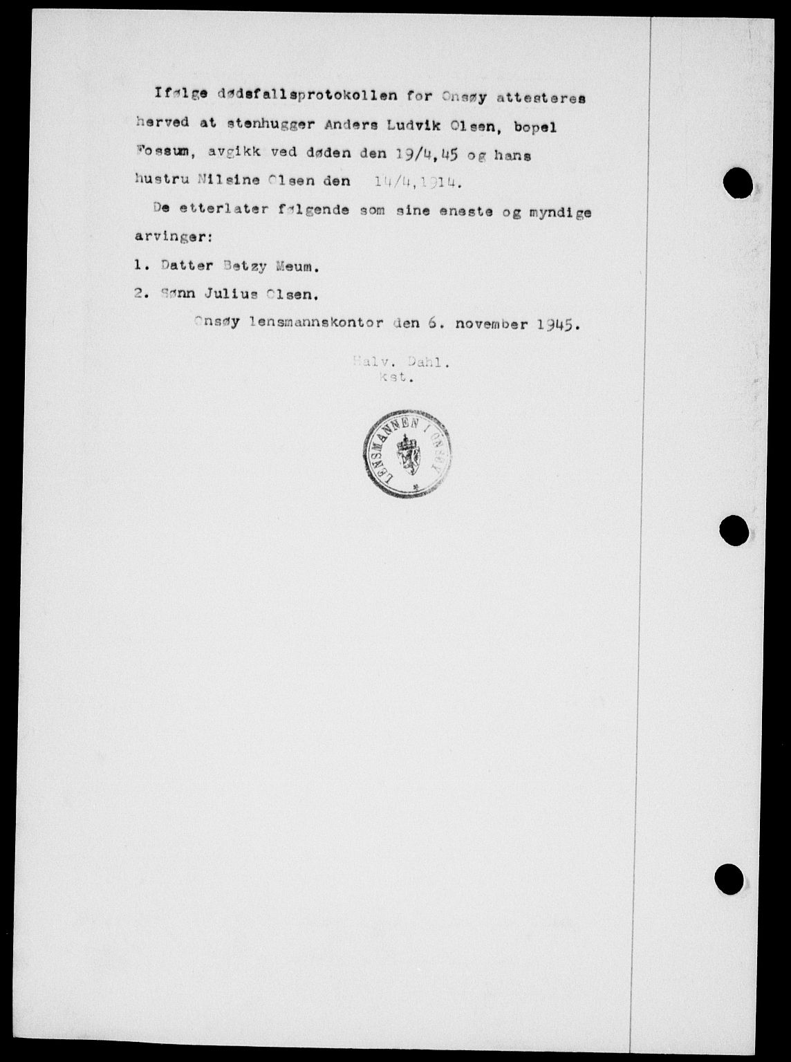 Onsøy sorenskriveri, SAO/A-10474/G/Ga/Gab/L0015: Mortgage book no. II A-15, 1945-1946, Diary no: : 1572/1945