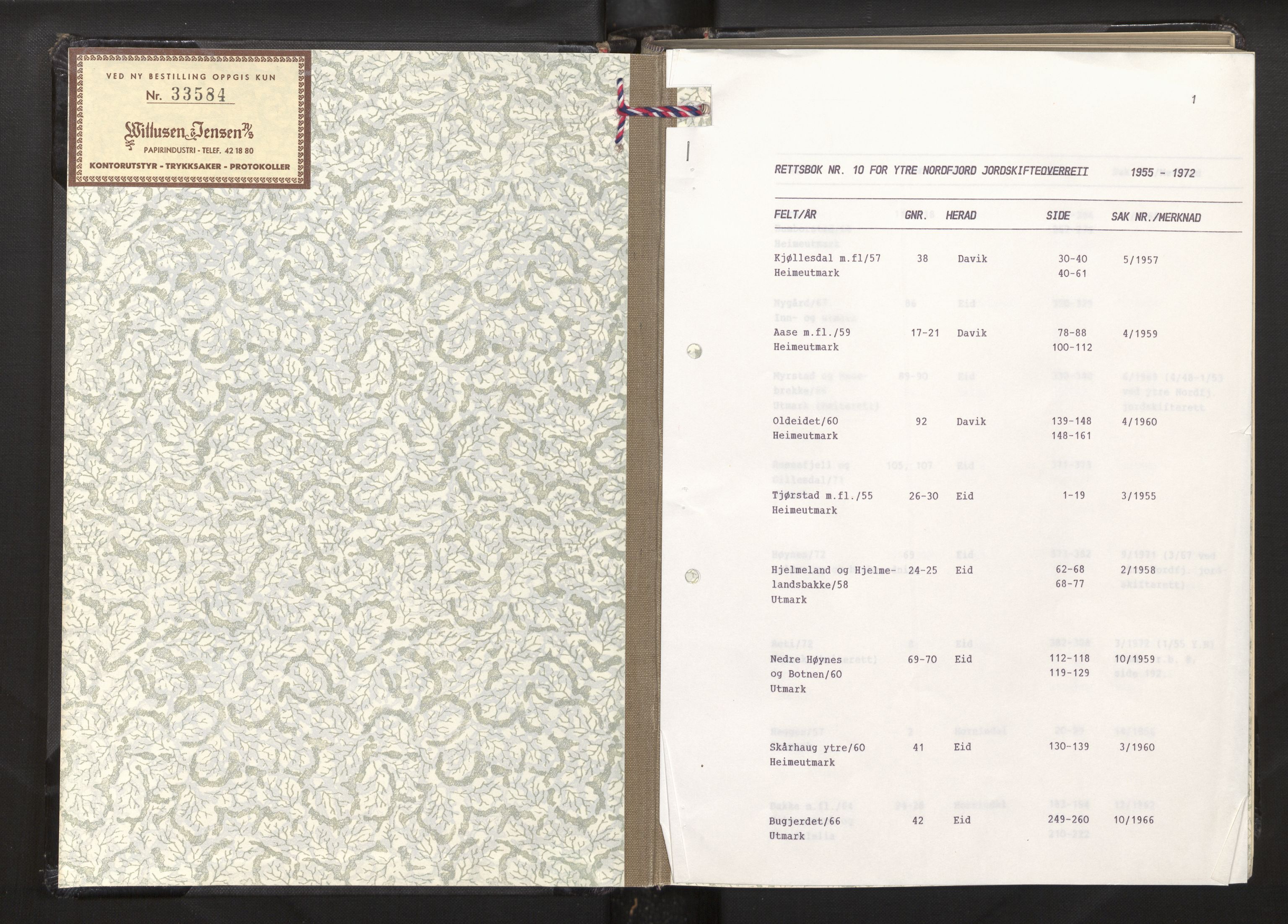 Overdommaren i Sogn og Fjordane jordskiftedøme, AV/SAB-A-5701/A/L0010: Overrettsprotokoll, 1955-1972