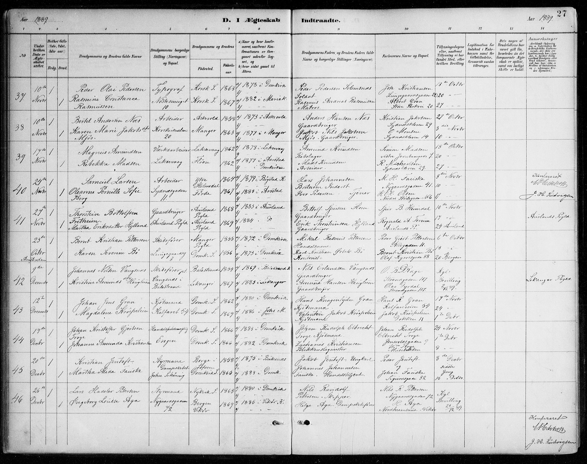 Johanneskirken sokneprestembete, AV/SAB-A-76001/H/Haa/L0012: Parish register (official) no. D 1, 1885-1912, p. 27