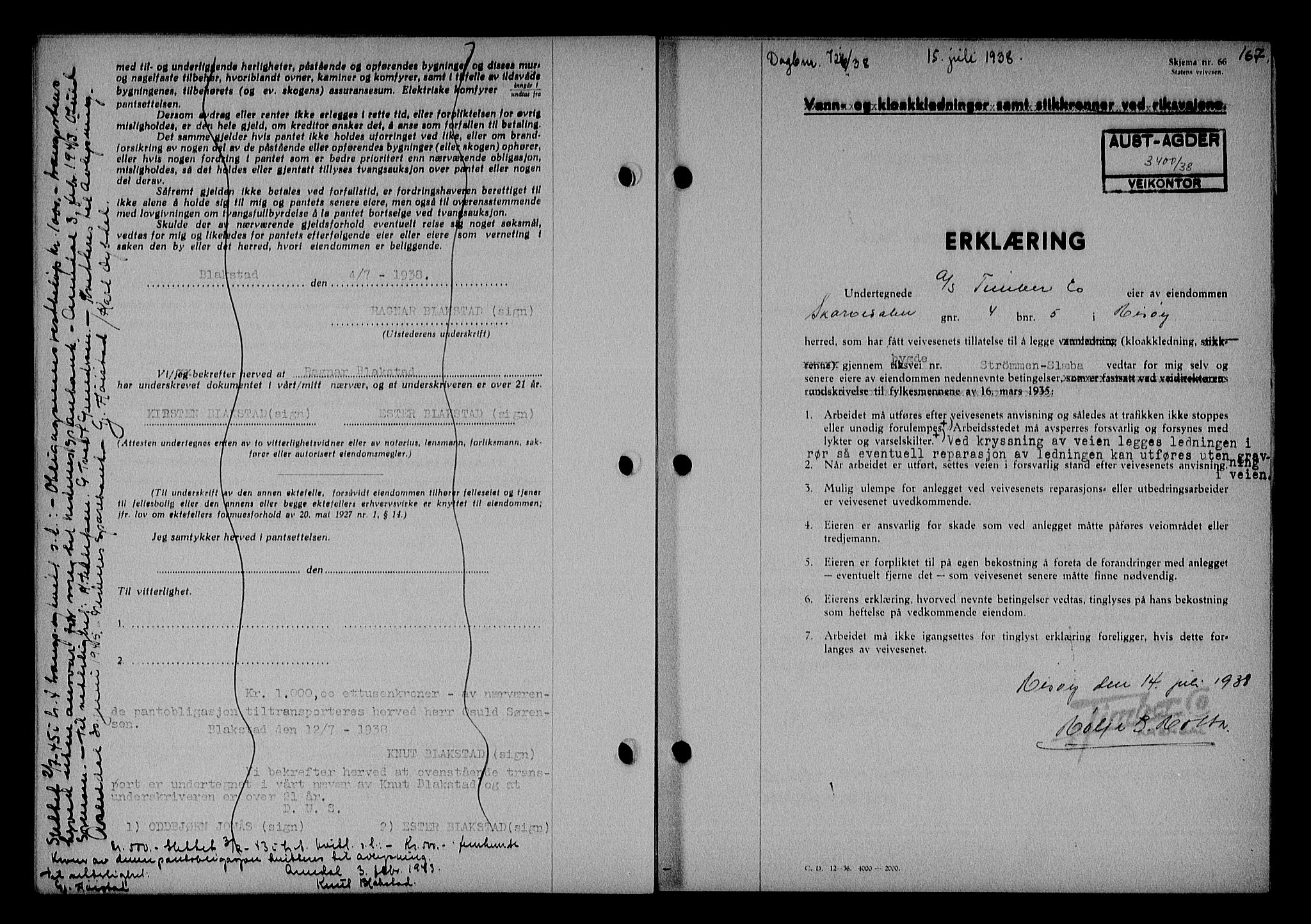 Nedenes sorenskriveri, SAK/1221-0006/G/Gb/Gba/L0045: Mortgage book no. 41, 1938-1938, Diary no: : 726/1938