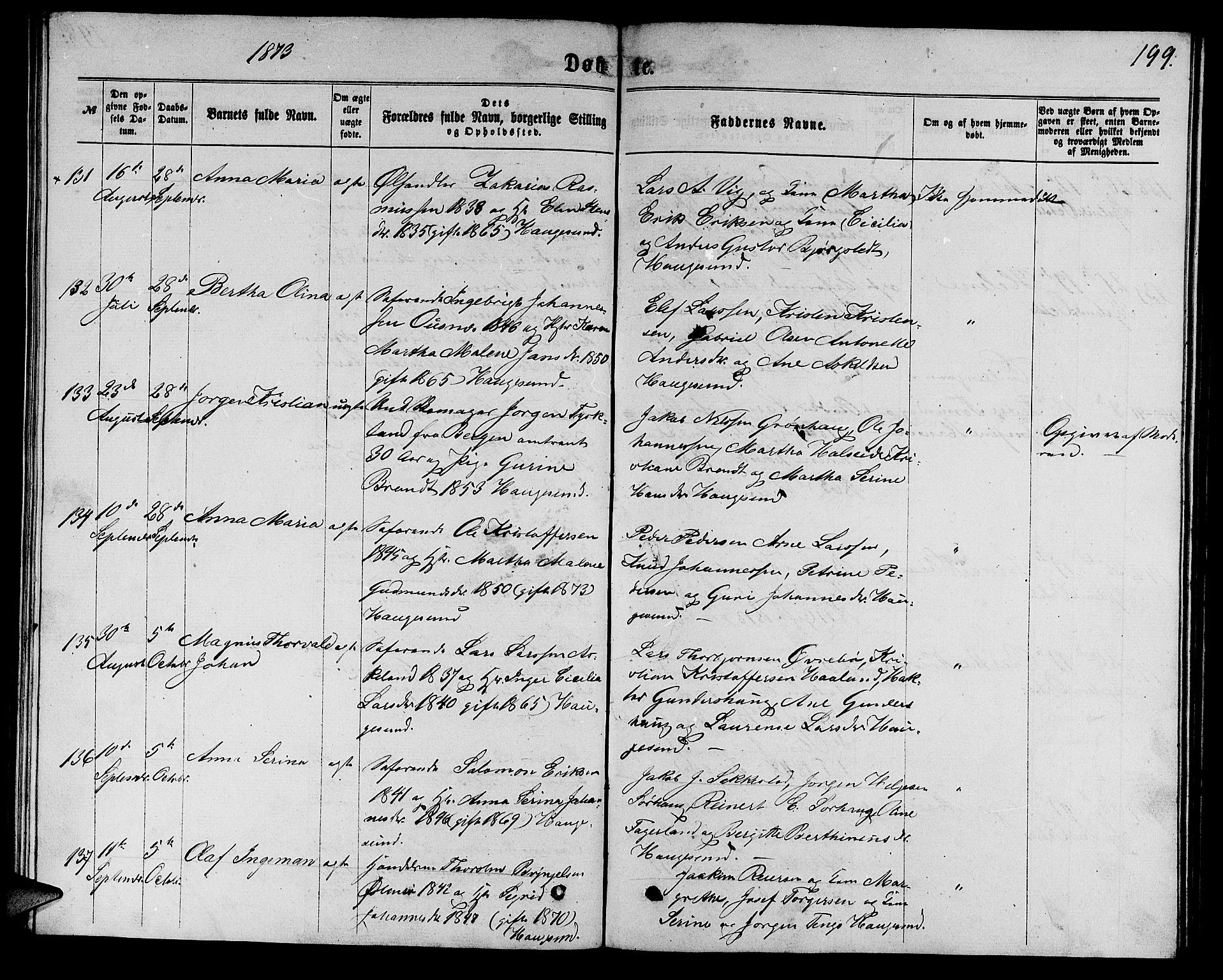 Torvastad sokneprestkontor, SAST/A -101857/H/Ha/Hab/L0007: Parish register (copy) no. B 7, 1866-1873, p. 199