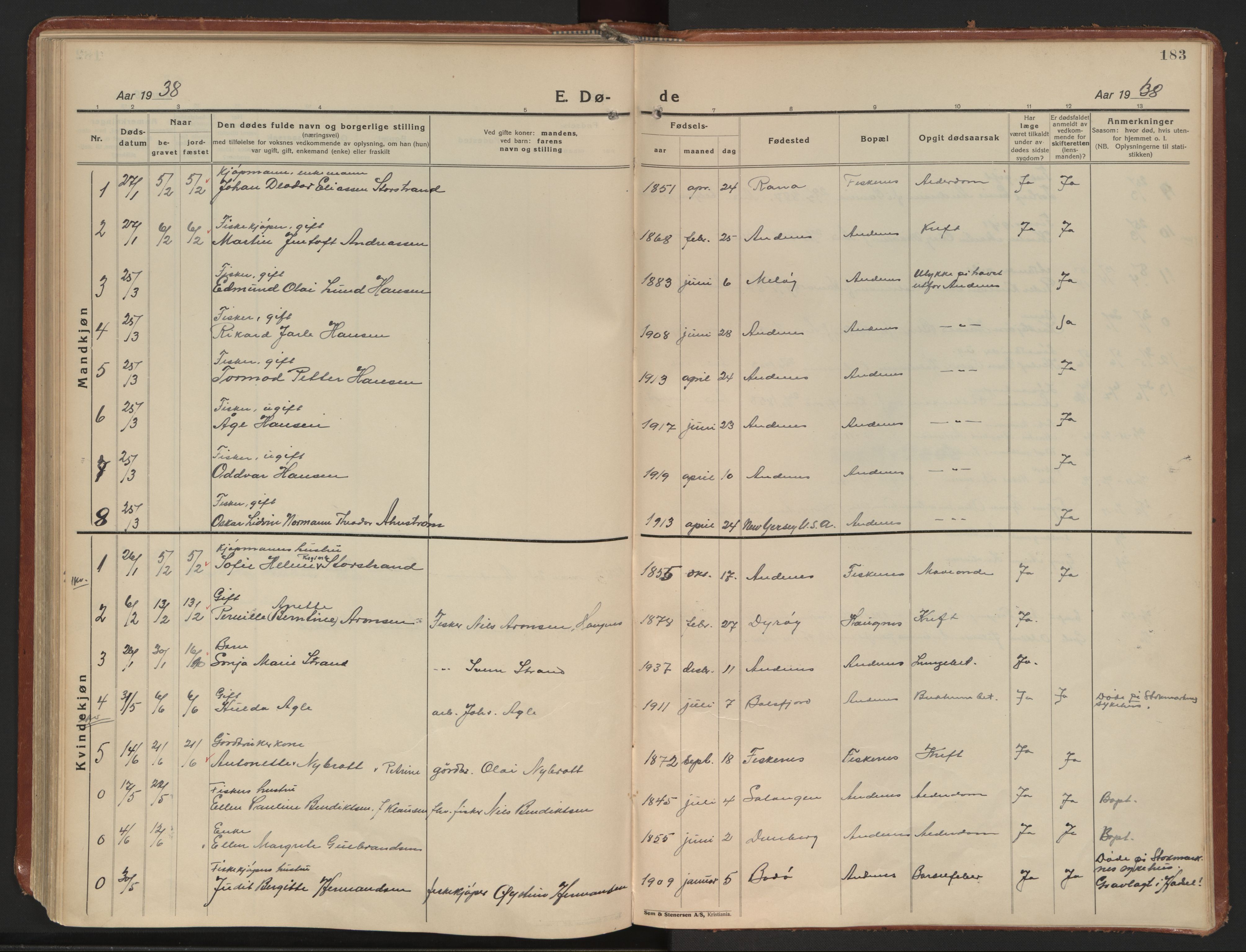 Ministerialprotokoller, klokkerbøker og fødselsregistre - Nordland, SAT/A-1459/899/L1441: Parish register (official) no. 899A09, 1923-1939, p. 183