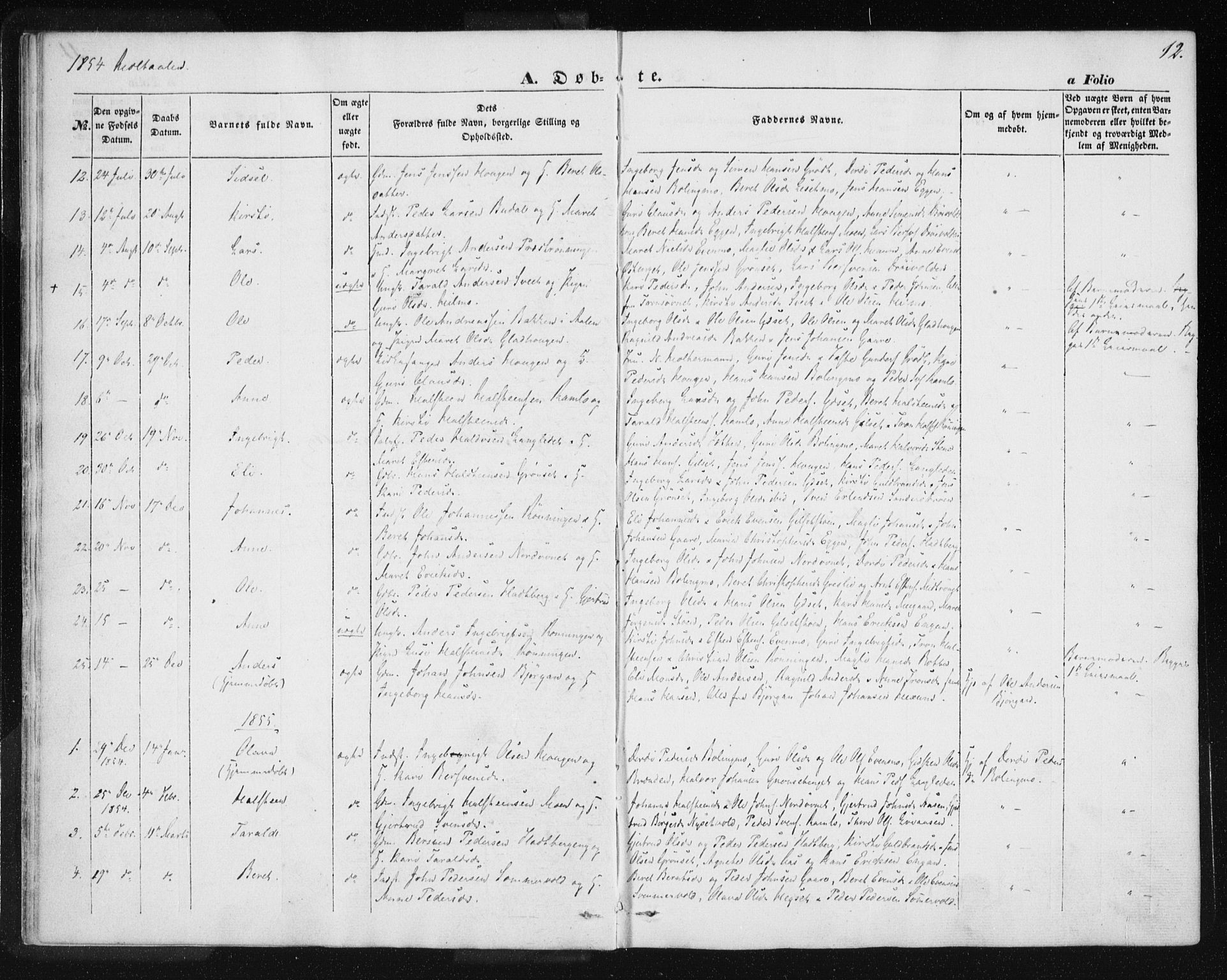 Ministerialprotokoller, klokkerbøker og fødselsregistre - Sør-Trøndelag, SAT/A-1456/685/L0963: Parish register (official) no. 685A06 /1, 1846-1859, p. 12