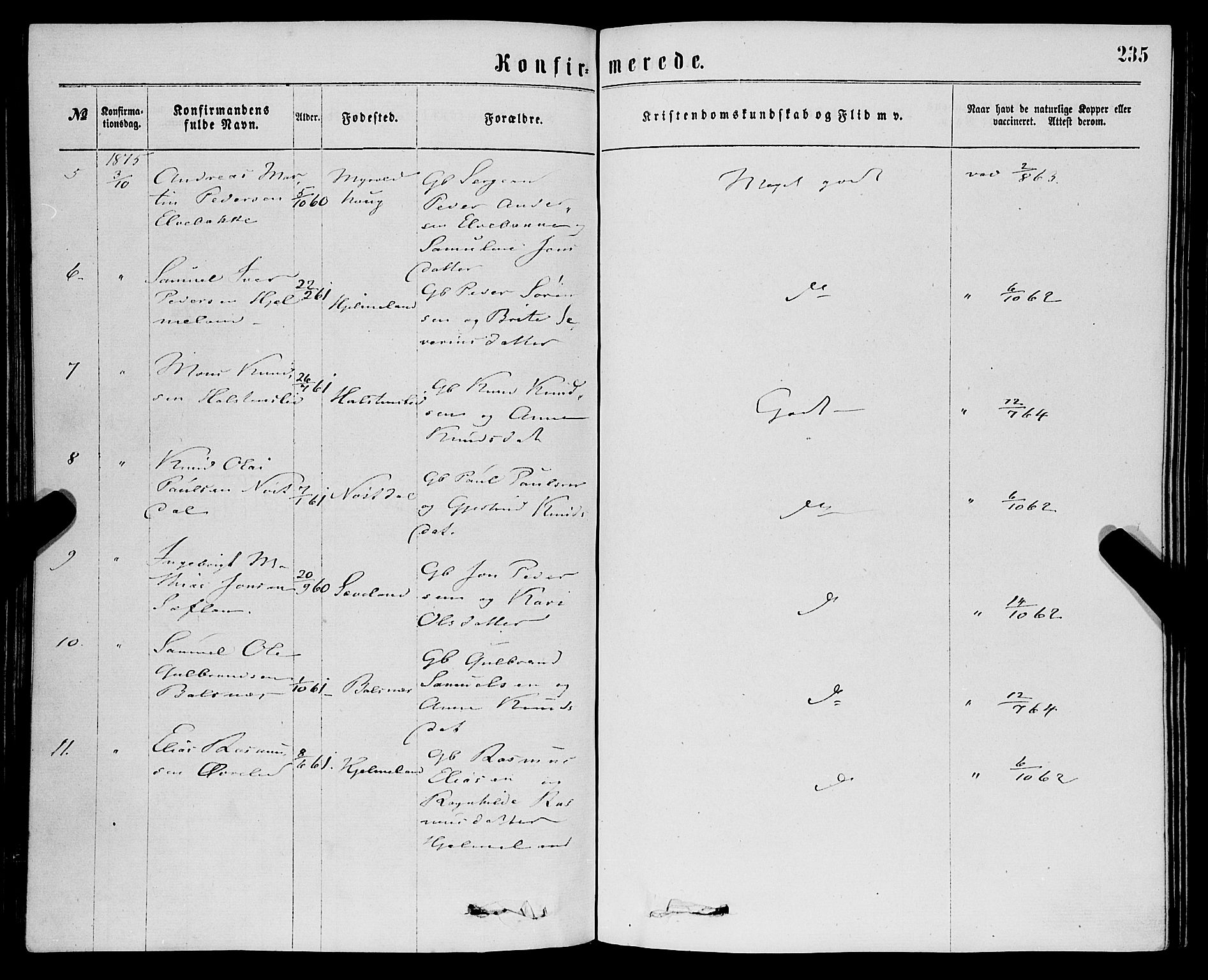 Eid sokneprestembete, AV/SAB-A-82301/H/Haa/Haaa/L0010: Parish register (official) no. A 10, 1867-1878, p. 235