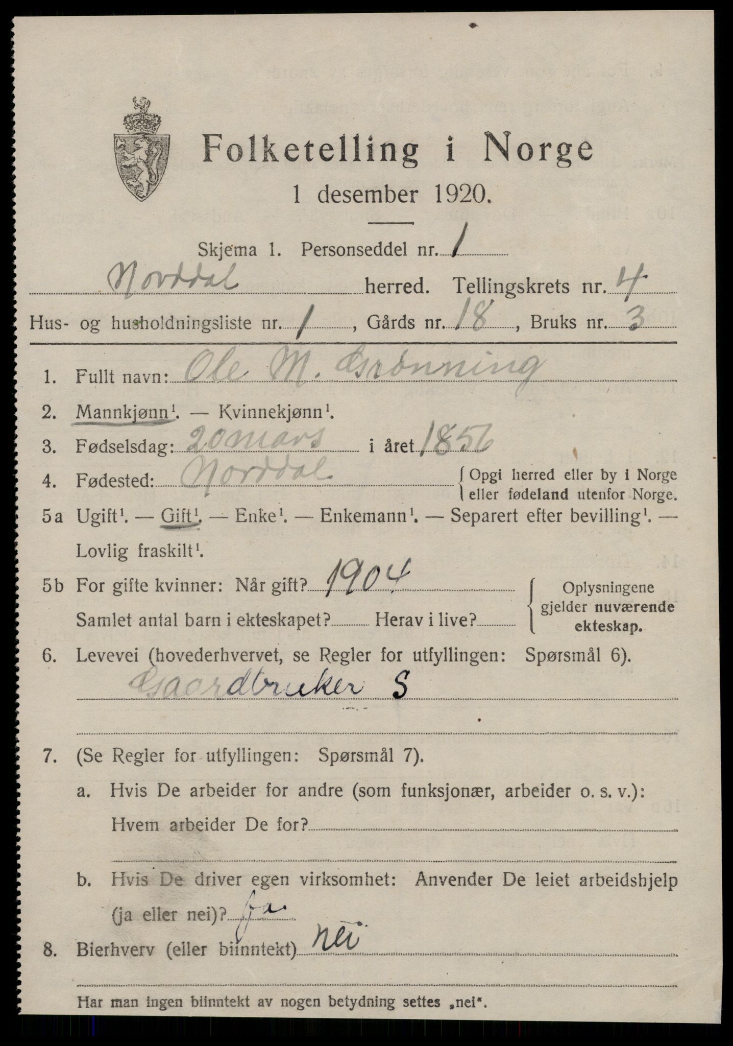 SAT, 1920 census for Norddal, 1920, p. 2497