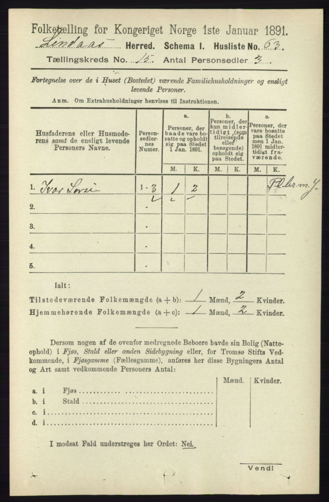 RA, 1891 census for 1263 Lindås, 1891, p. 5271