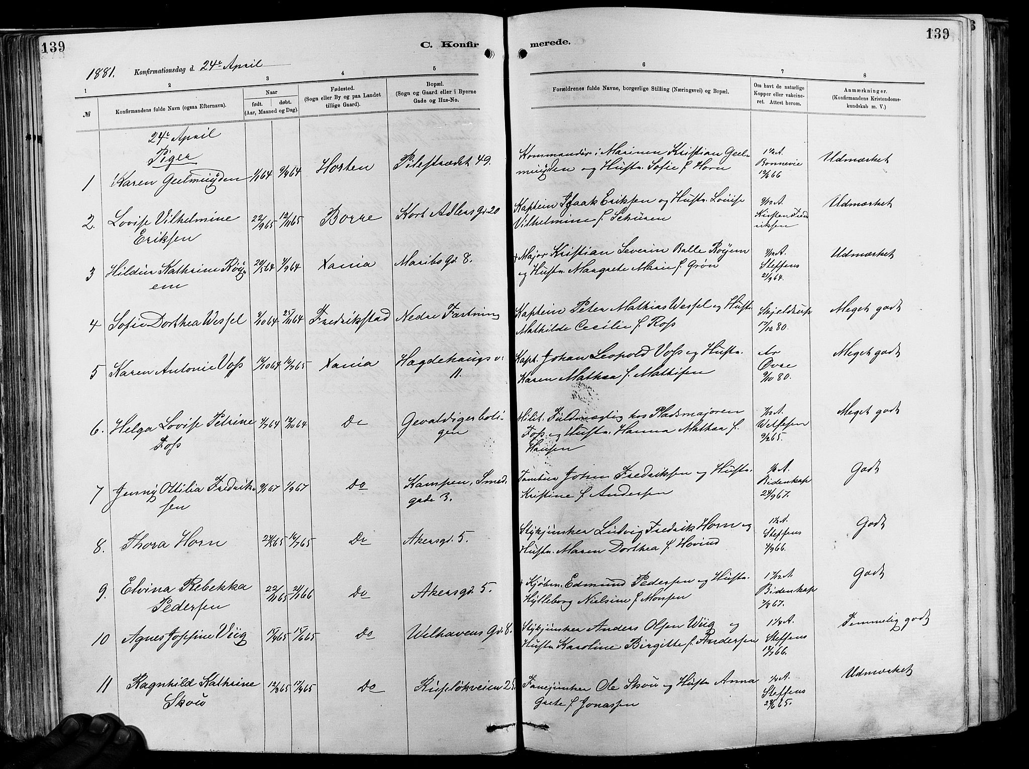 Garnisonsmenigheten Kirkebøker, AV/SAO-A-10846/F/Fa/L0012: Parish register (official) no. 12, 1880-1893, p. 139