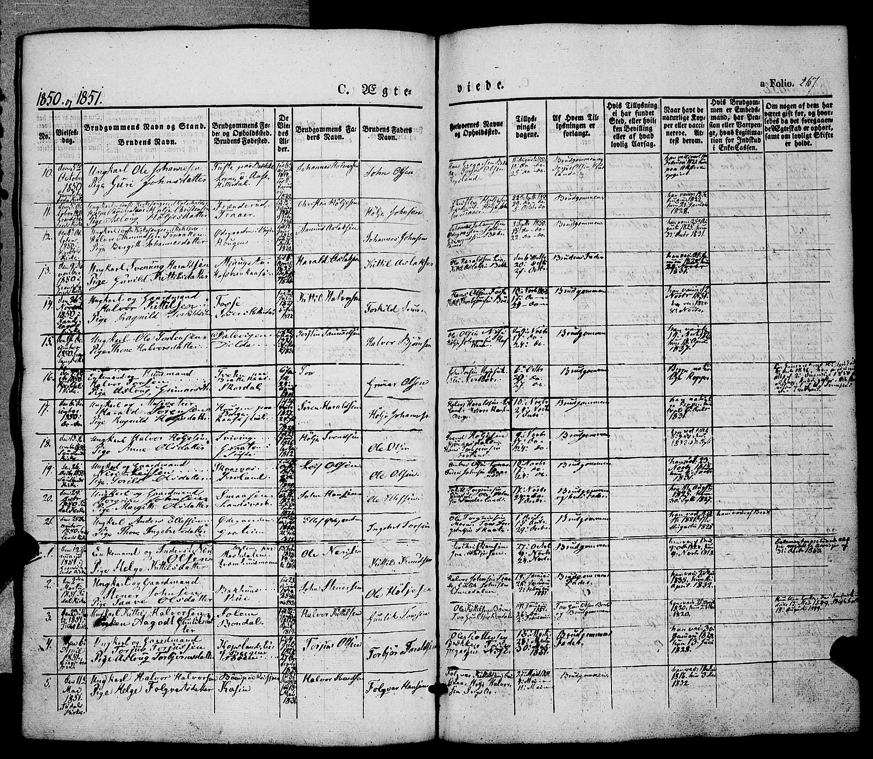 Hjartdal kirkebøker, AV/SAKO-A-270/F/Fa/L0008: Parish register (official) no. I 8, 1844-1859, p. 267