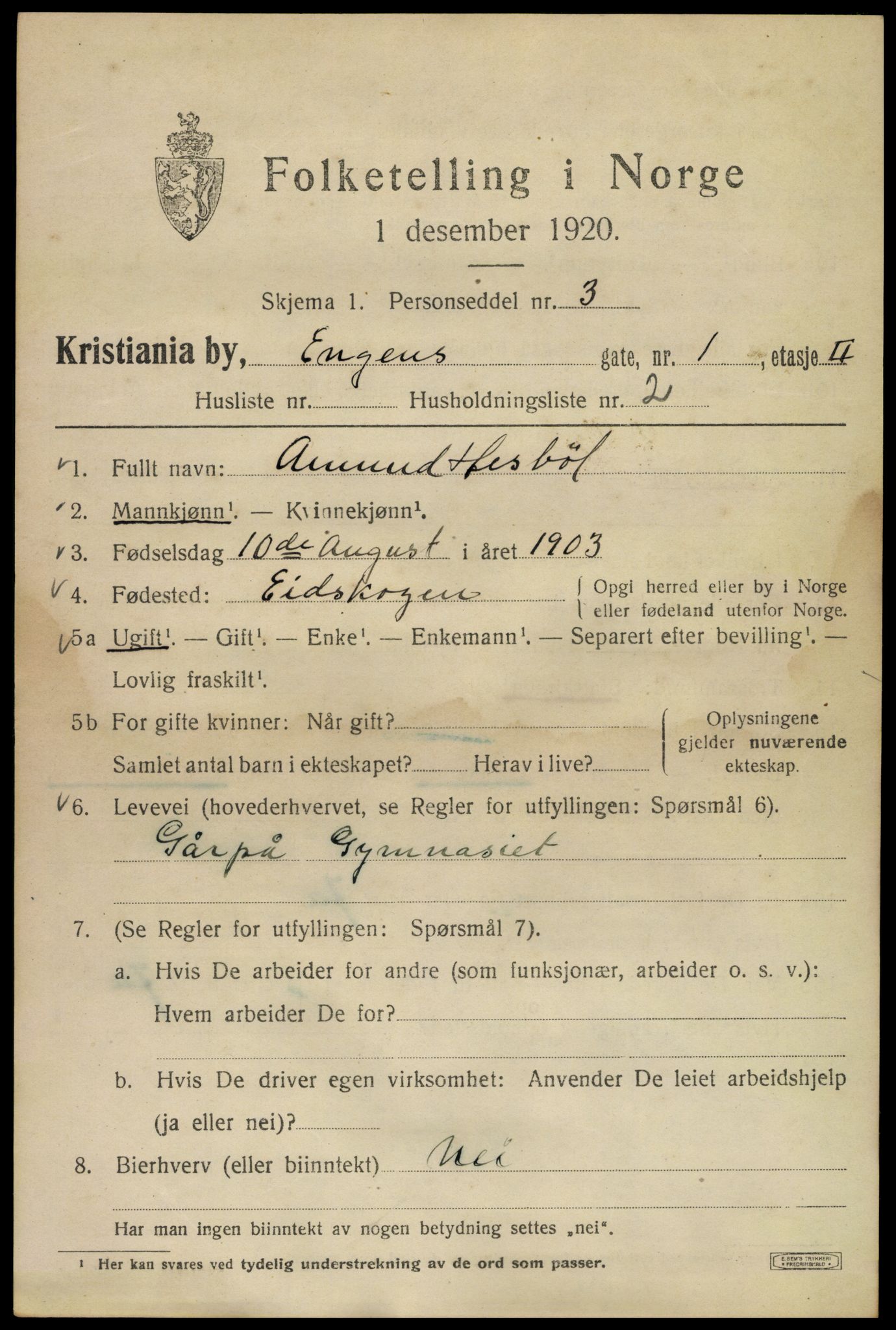 SAO, 1920 census for Kristiania, 1920, p. 218361