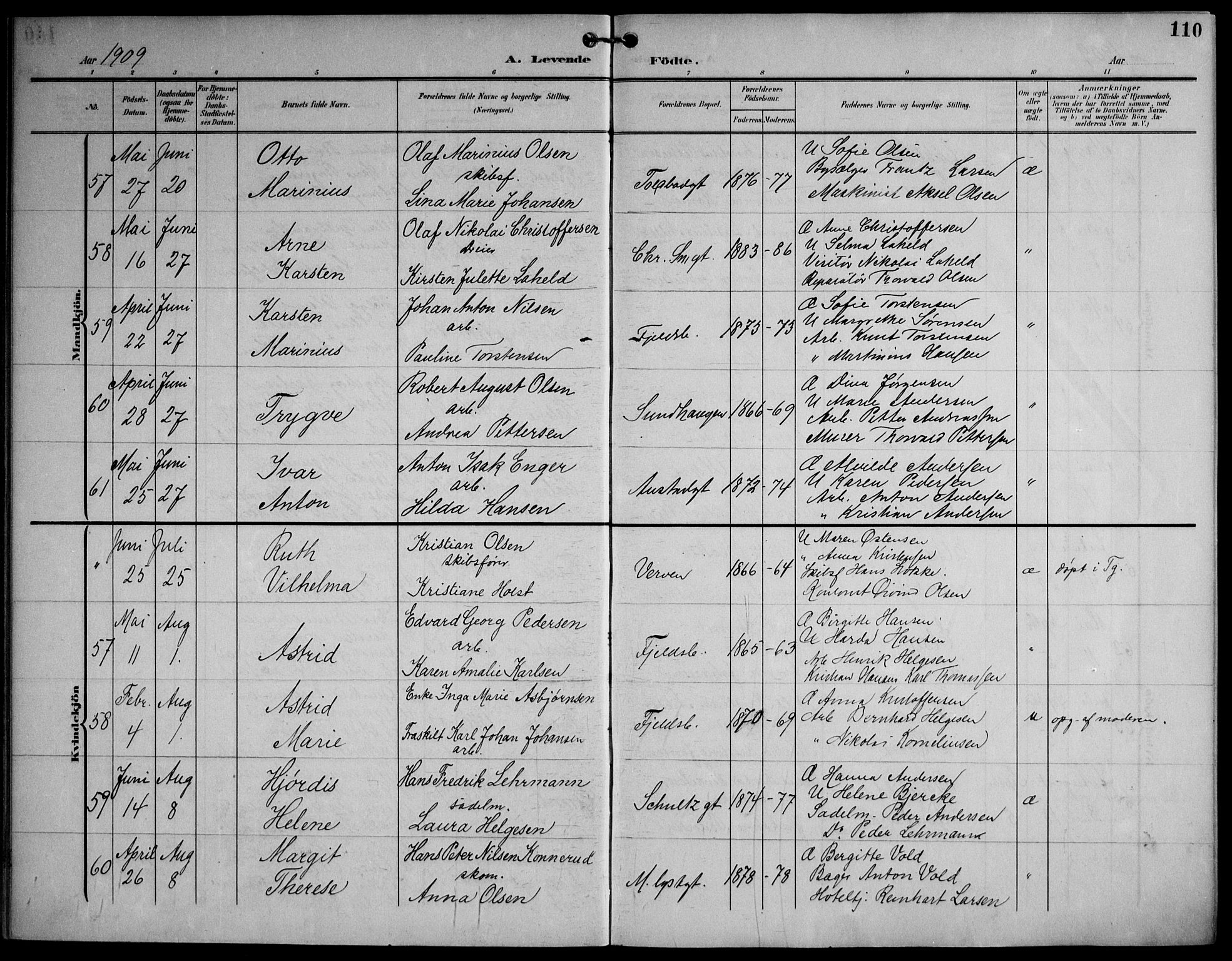 Strømsø kirkebøker, AV/SAKO-A-246/F/Fa/L0026: Parish register (official) no. I 26, 1905-1914, p. 110