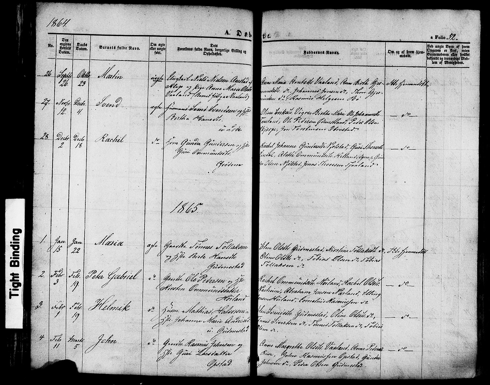 Hå sokneprestkontor, SAST/A-101801/001/30BA/L0008: Parish register (official) no. A 7, 1853-1878, p. 52