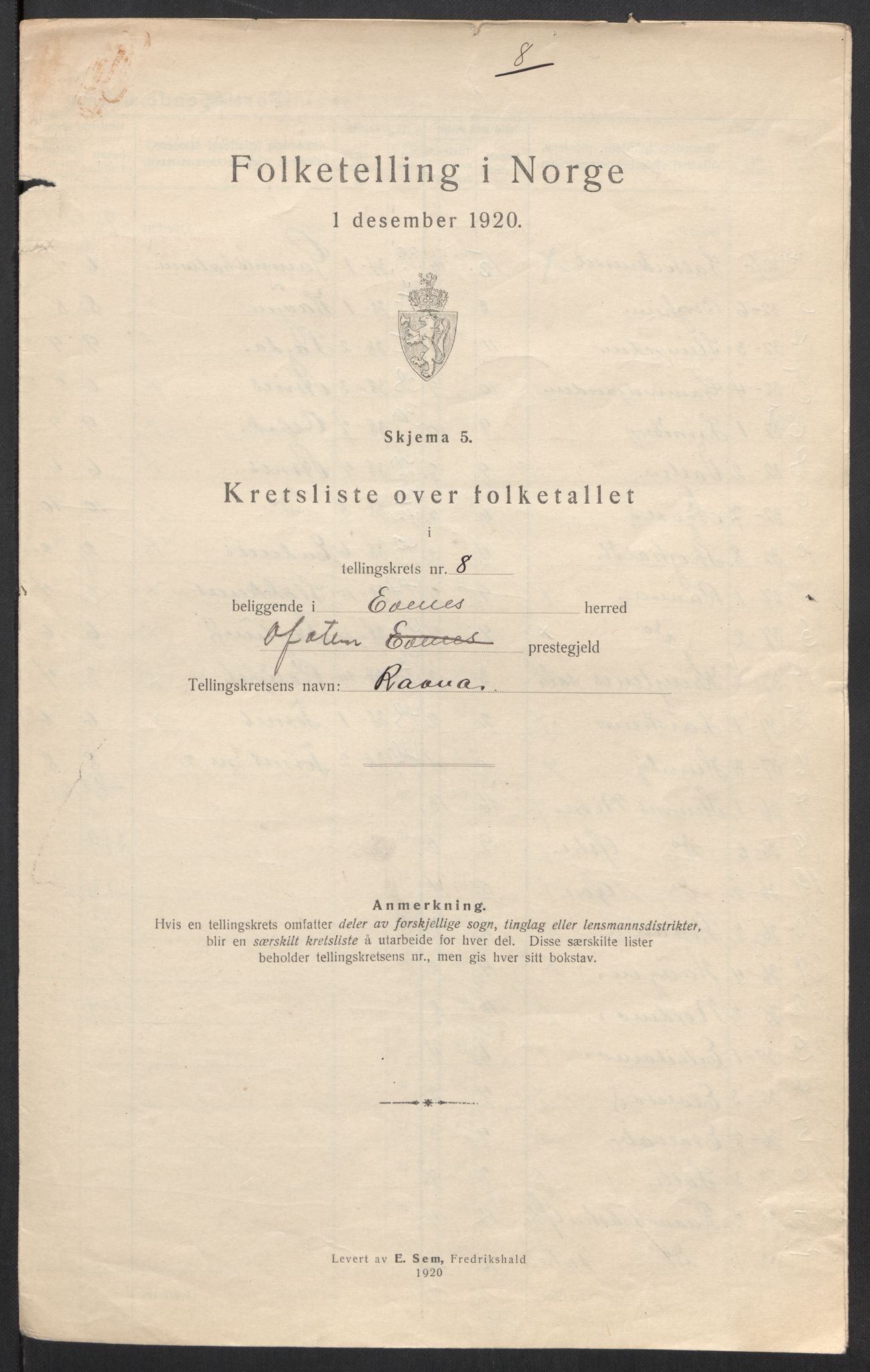 SAT, 1920 census for Evenes, 1920, p. 28