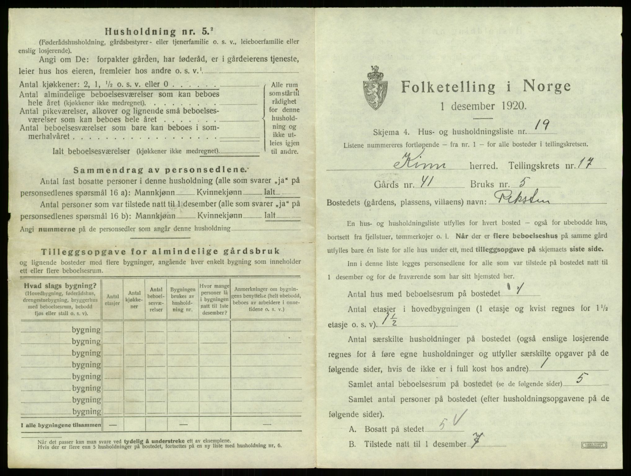 SAB, 1920 census for Kinn, 1920, p. 816