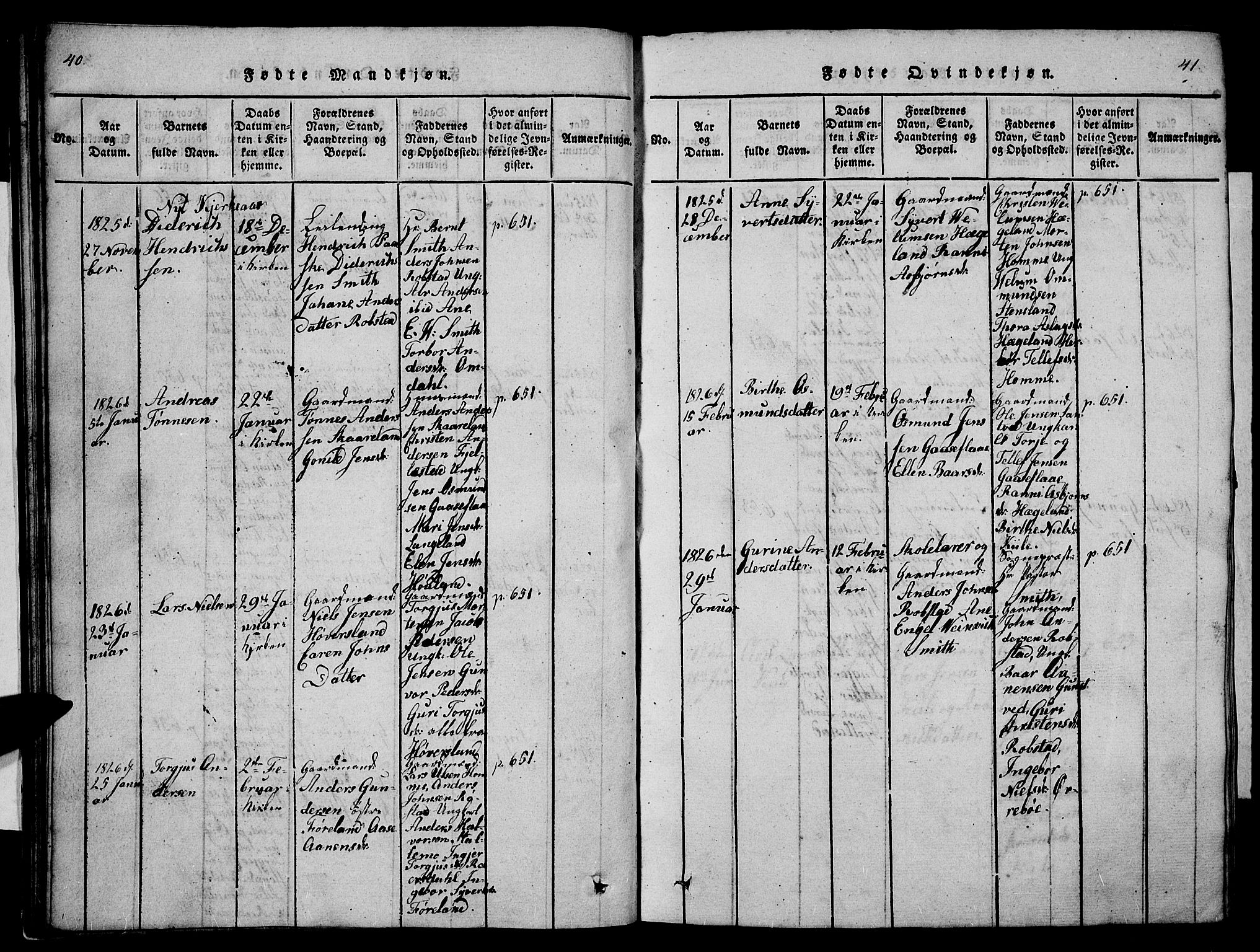 Vennesla sokneprestkontor, AV/SAK-1111-0045/Fb/Fba/L0001: Parish register (copy) no. B 1, 1820-1834, p. 40-41