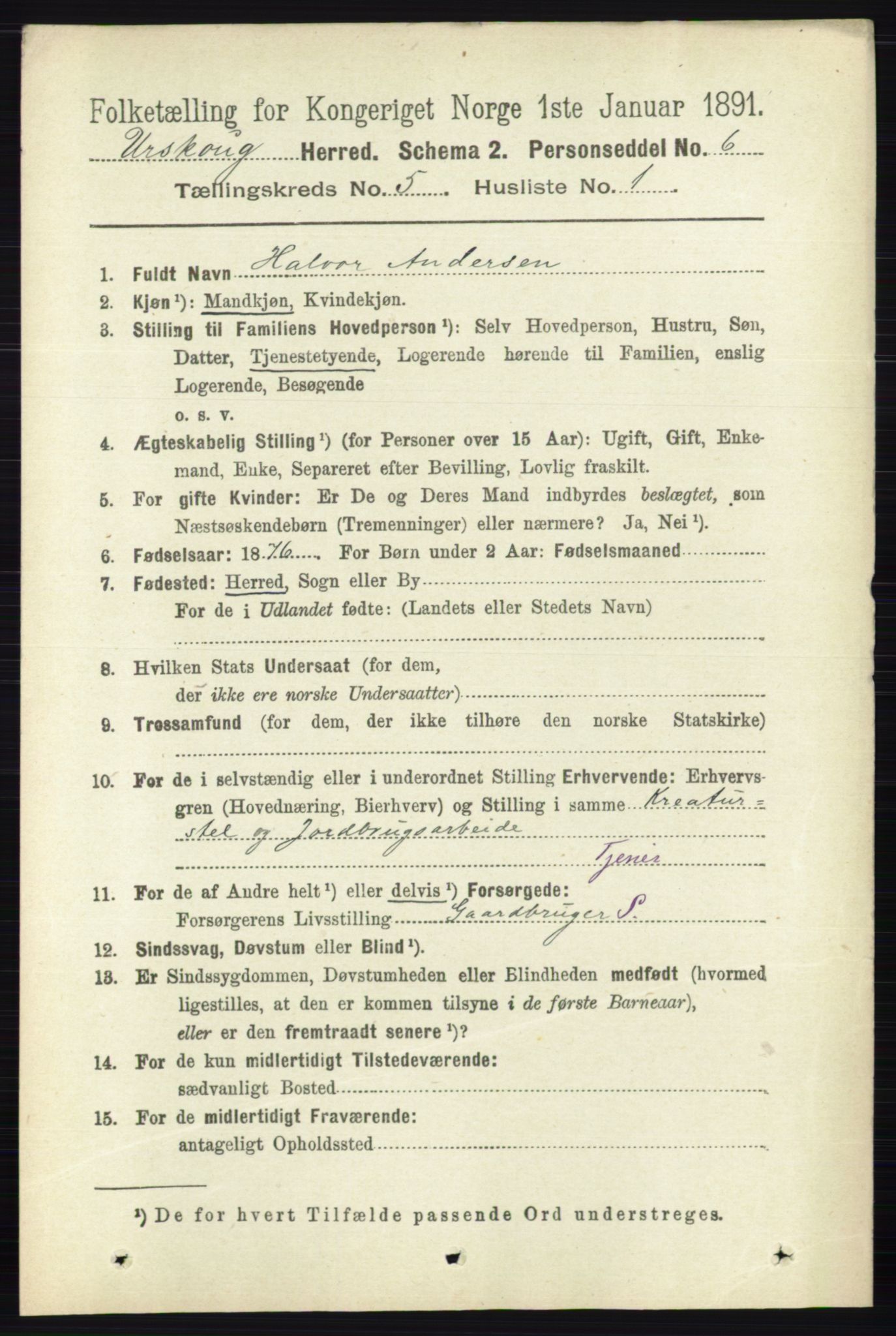 RA, 1891 census for 0224 Aurskog, 1891, p. 2068