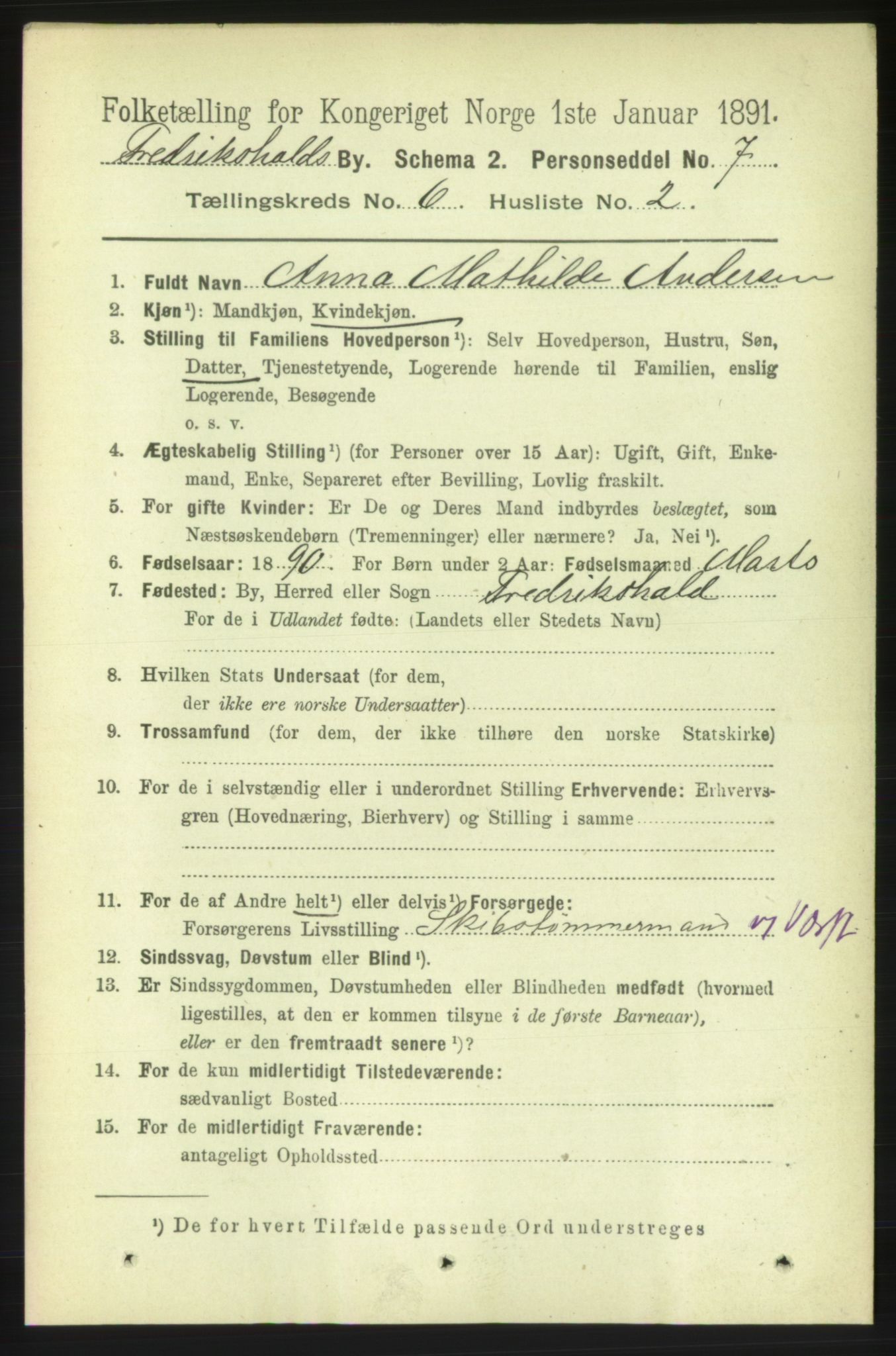 RA, 1891 census for 0101 Fredrikshald, 1891, p. 4470