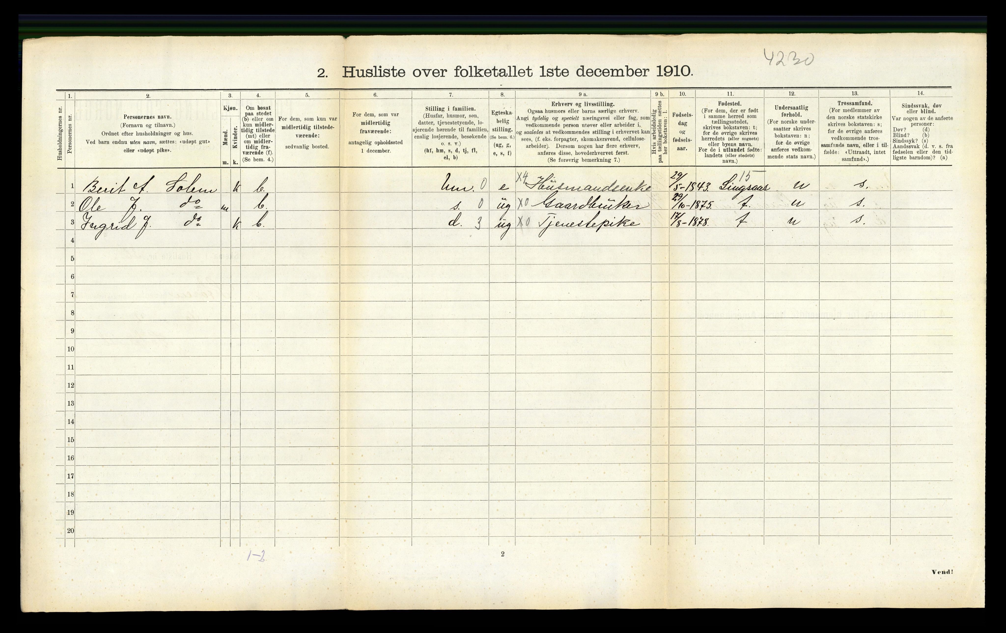 RA, 1910 census for Støren, 1910, p. 225