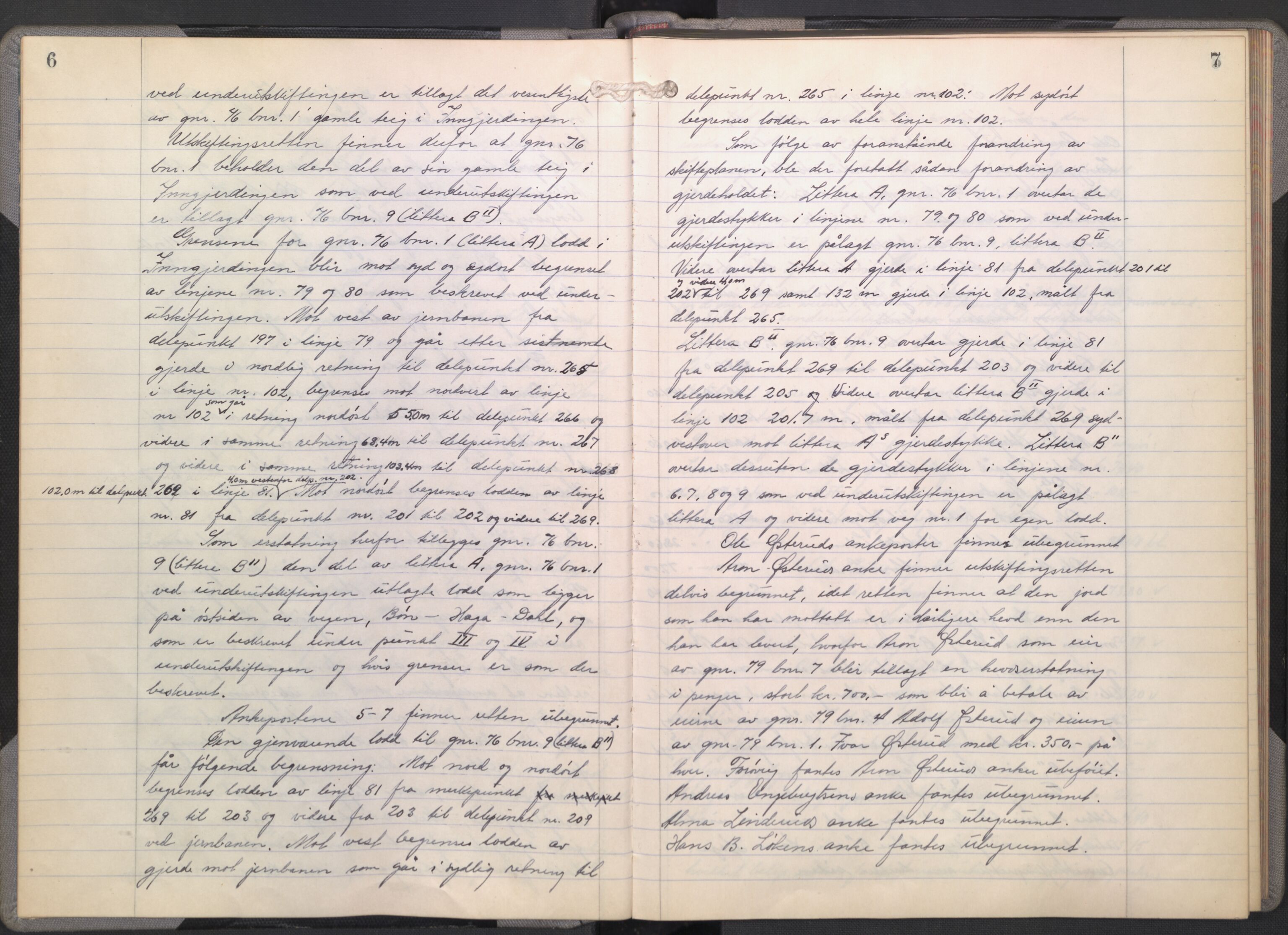Eidsivating jordskifteoverrett, AV/SAO-A-10121a/A/L0001: Jordskifteoverrettsbok, 1948-1974, p. 6-7