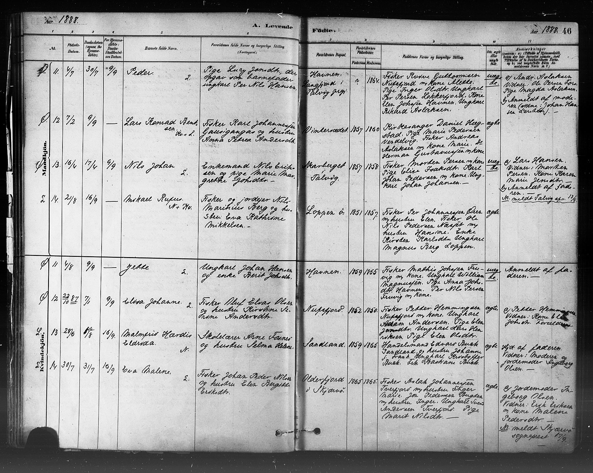 Loppa sokneprestkontor, AV/SATØ-S-1339/H/Ha/L0006kirke: Parish register (official) no. 6, 1879-1895, p. 46