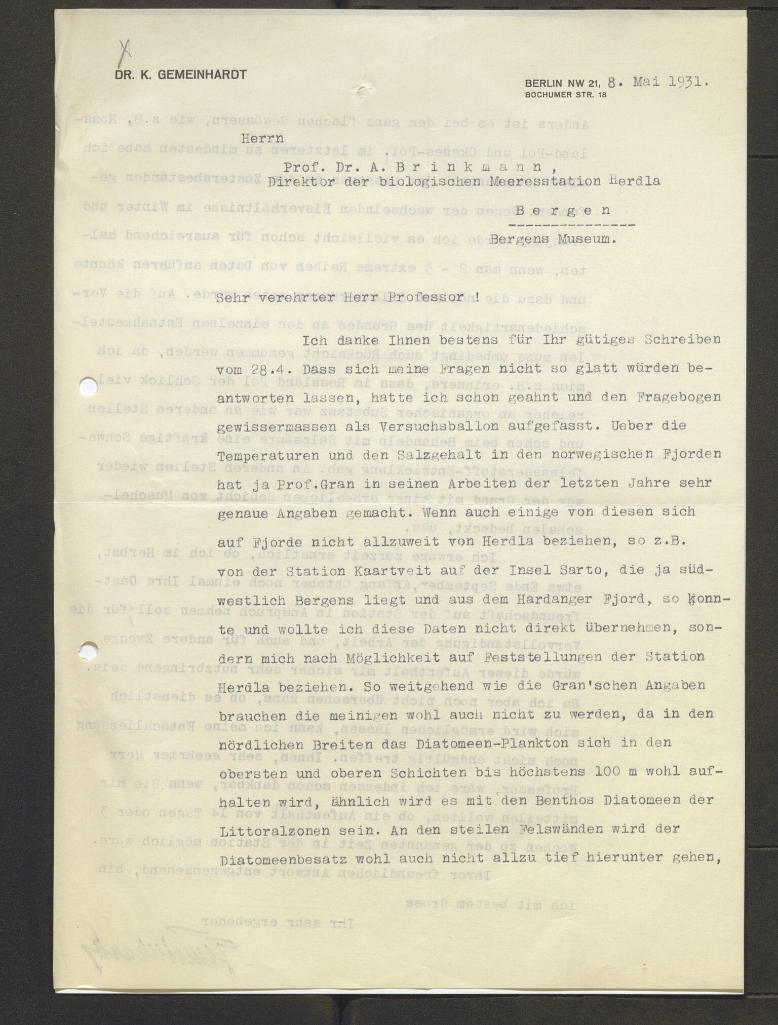 Bergens Museum, AV/SAB-A-17301/13/D/L0002: Korrespondanse , 1928-1940, p. 68