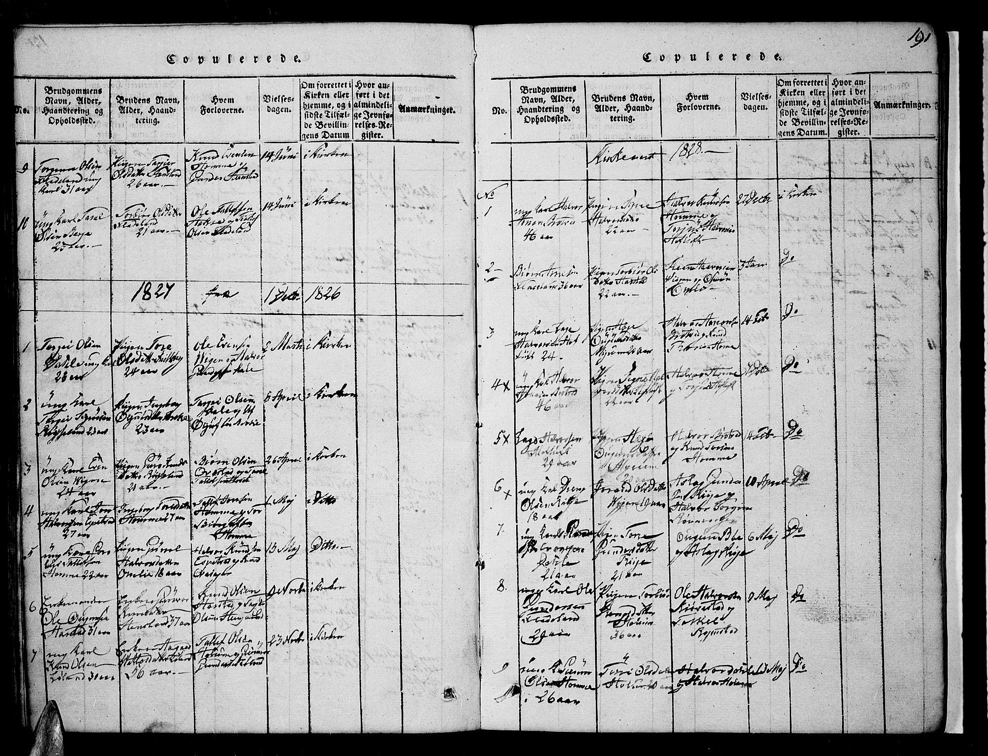 Valle sokneprestkontor, AV/SAK-1111-0044/F/Fb/Fbc/L0001: Parish register (copy) no. B 1 /1, 1816-1829, p. 191