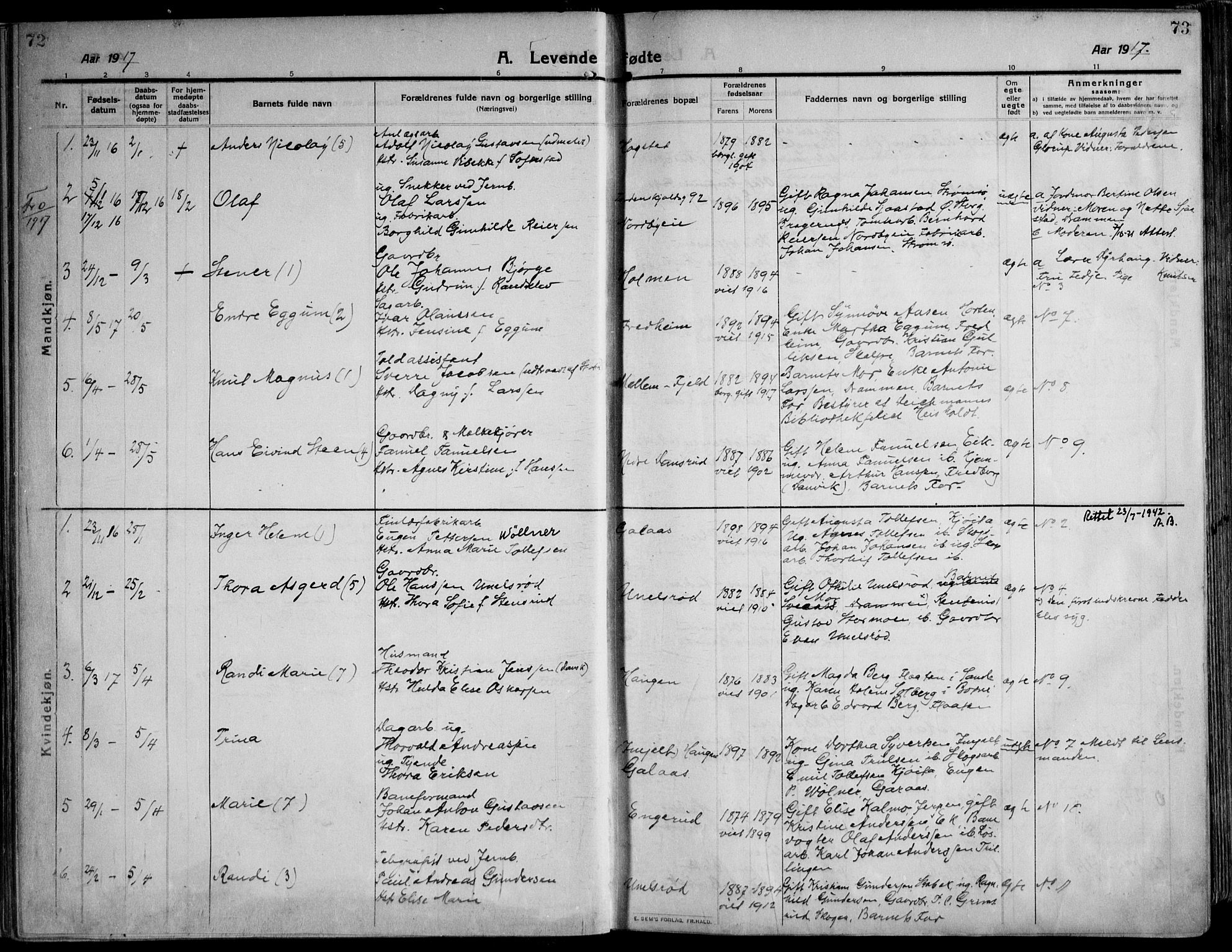 Skoger kirkebøker, AV/SAKO-A-59/F/Fa/L0007: Parish register (official) no. I 7, 1911-1936, p. 72-73