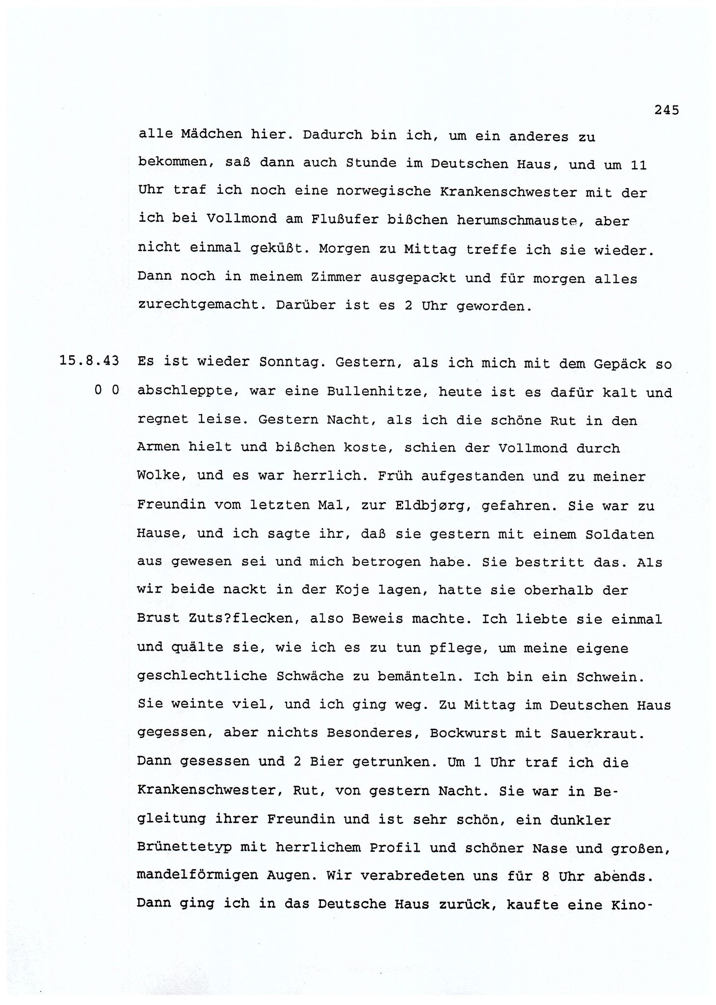 Dagbokopptegnelser av en tysk marineoffiser stasjonert i Norge , FMFB/A-1160/F/L0001: Dagbokopptegnelser av en tysk marineoffiser stasjonert i Norge, 1941-1944, p. 245