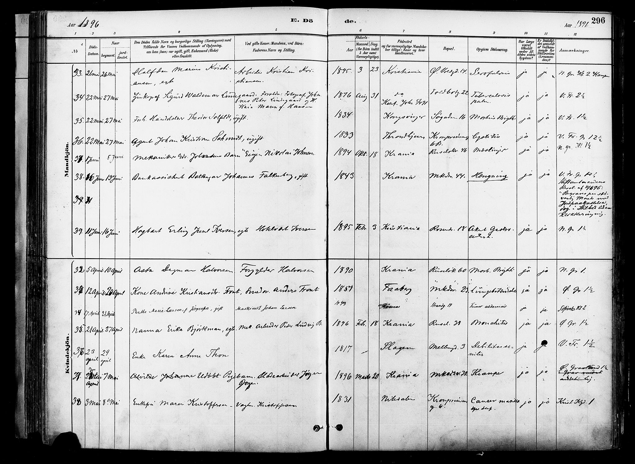 Johannes prestekontor Kirkebøker, AV/SAO-A-10852/F/Fa/L0004: Parish register (official) no. 4, 1883-1907, p. 296