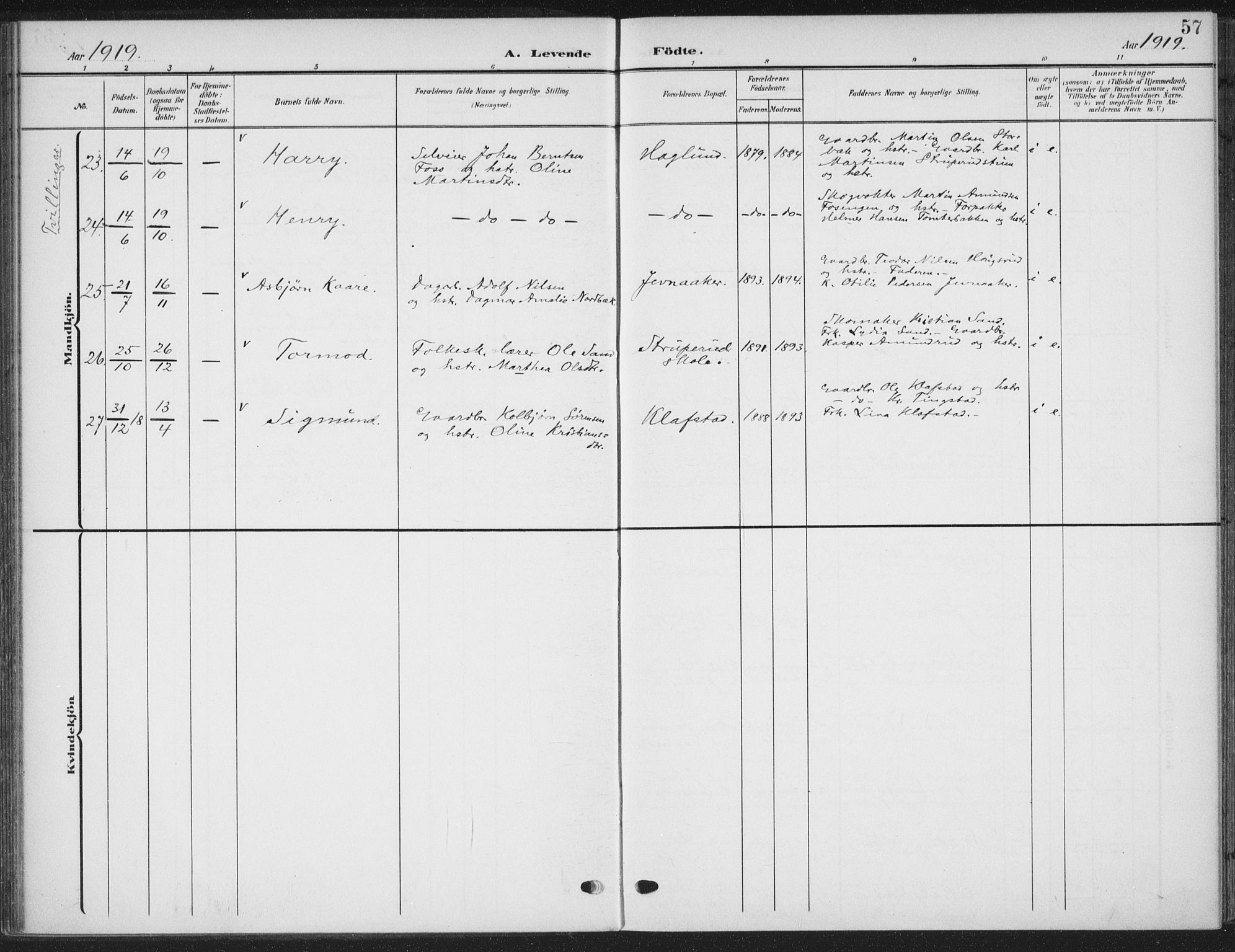 Romedal prestekontor, AV/SAH-PREST-004/K/L0009: Parish register (official) no. 9, 1906-1929, p. 57