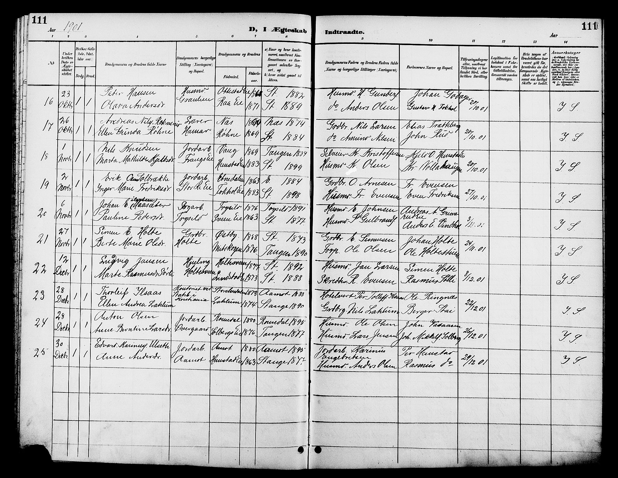 Stange prestekontor, AV/SAH-PREST-002/L/L0012: Parish register (copy) no. 12, 1900-1908, p. 111