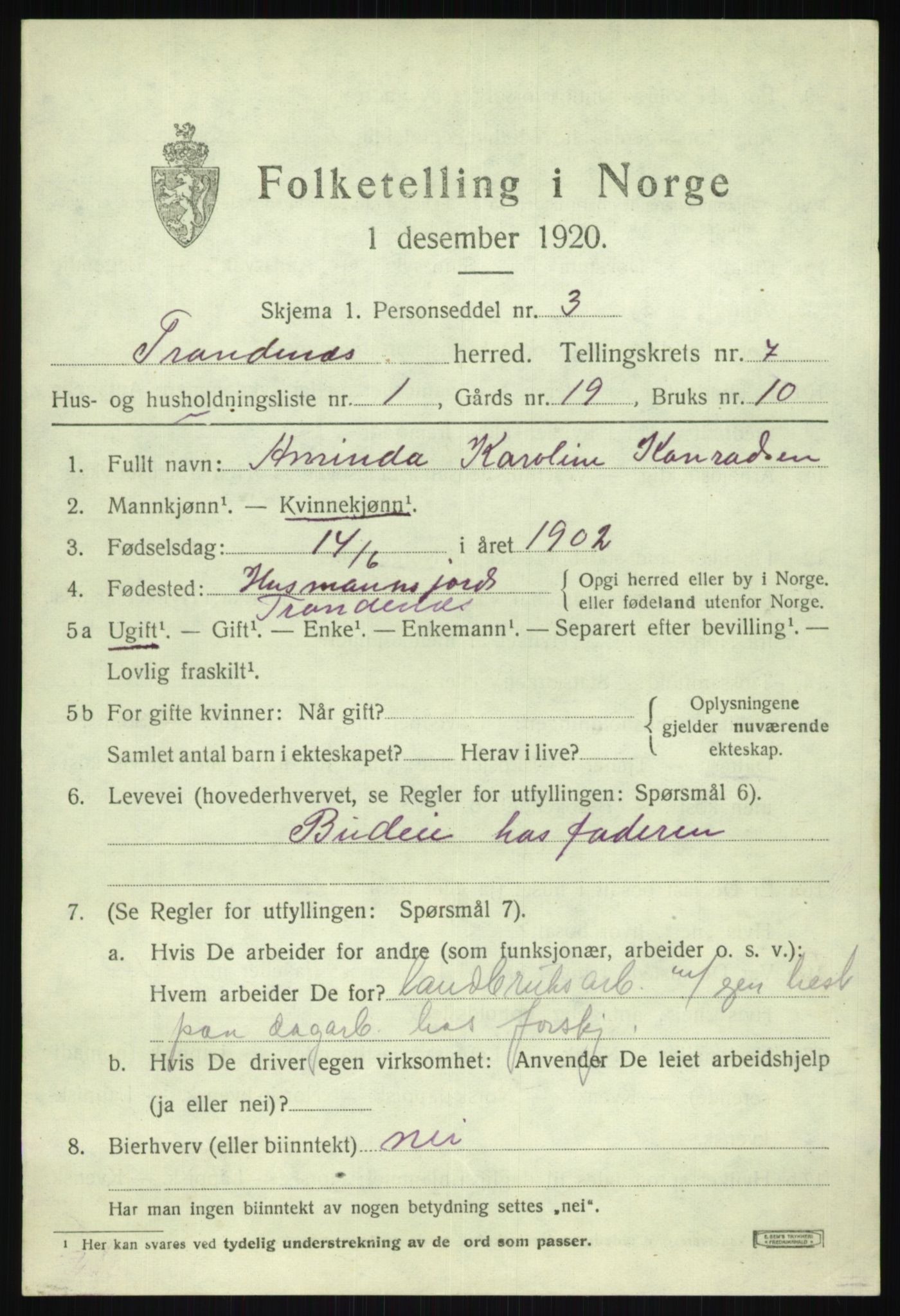 SATØ, 1920 census for Trondenes, 1920, p. 6497